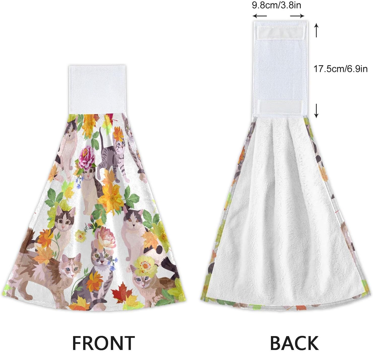 Toallas de mano colgantes para cocina con diseño de gato y arce, bonita toalla absorbente con lazo, 2 piezas de ropa de cama de cocina para baño,