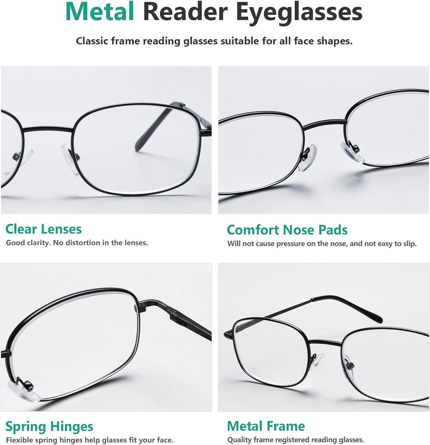 Marco de metal con patillas flexibles con bisagras de anteojos de lectura, 3 pares de anteojos para lectura de metal Valupac de Eyekepper,