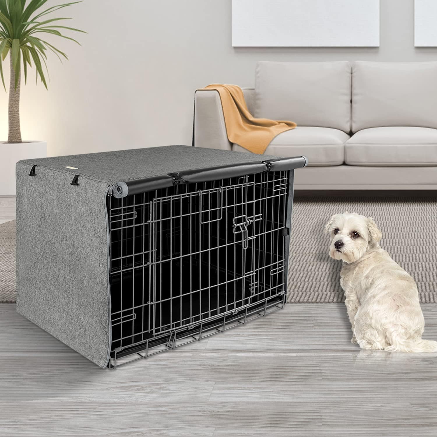 Funda para jaula de perro  Funda para perrera para jaula de perro de 24 pulgadas, cubierta de poliéster de doble puerta para jaula de alambre para