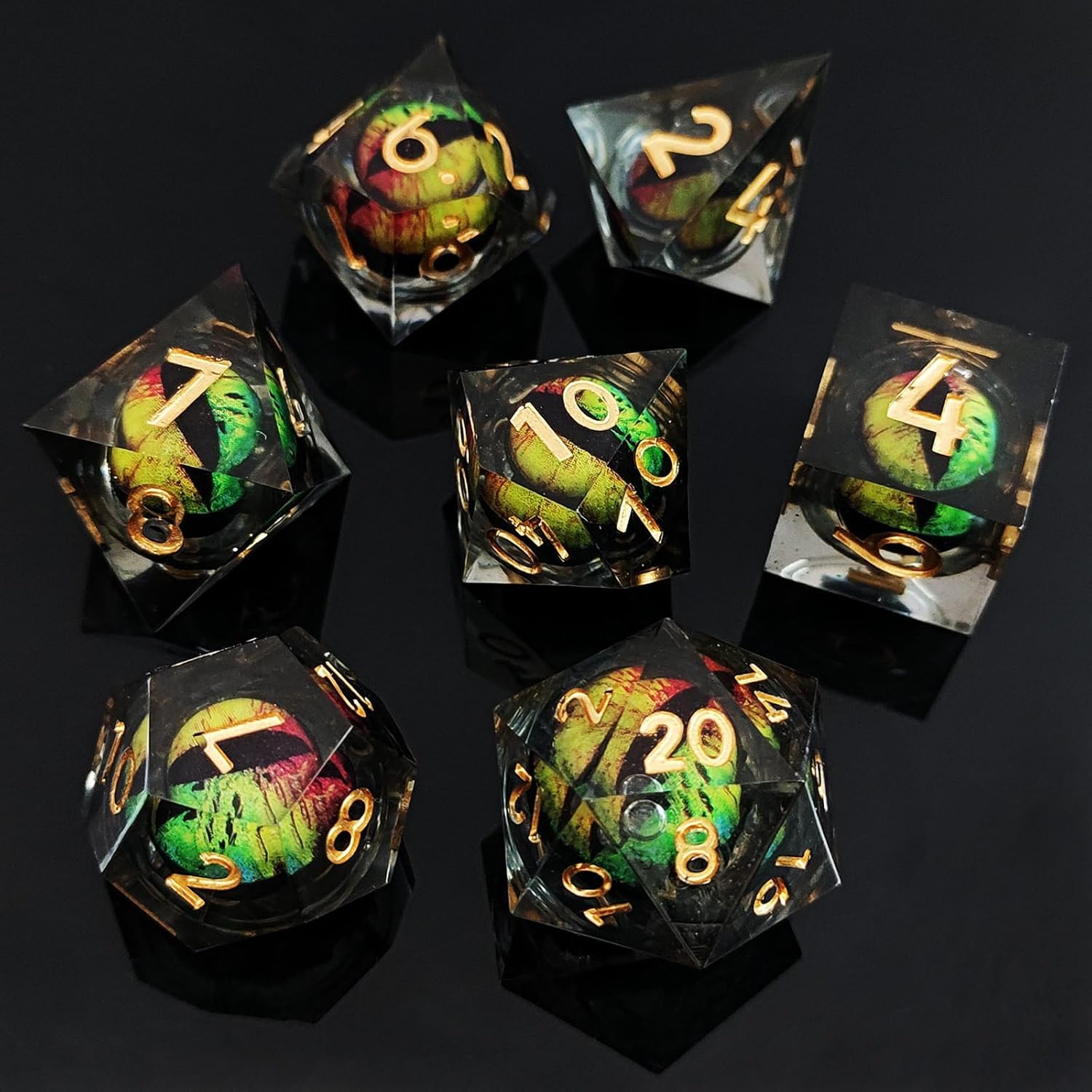 IUADKXD – Juego de dados DND  Dados de ojo de dragón movibles de núcleo líquido, dados de poliedro D&D, hechos a mano, de resina, RPG, juego de rol