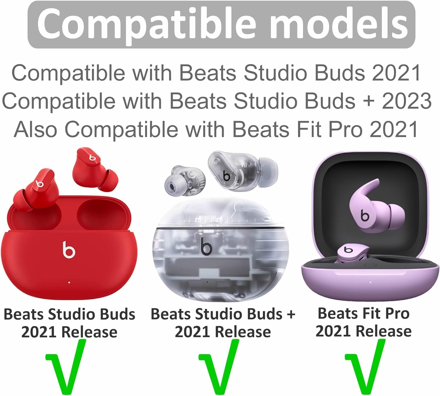 6 pares de almohadillas de silicona de repuesto compatibles con Beats Studio Buds +  Fit Pro, SML 3 tamaños de auriculares, cubierta de gel de goma