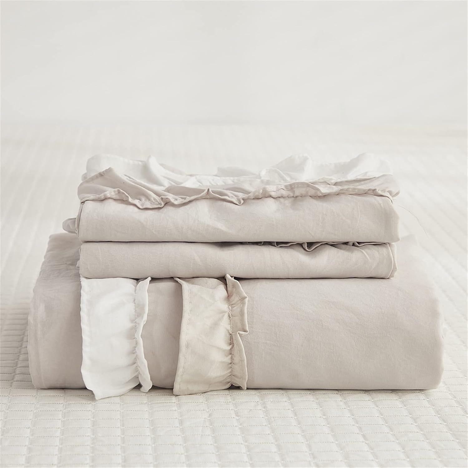 ABREEZE Juego de funda de edredón de microfibra lavada tamaño Queen, 3 piezas, ropa de cama vintage con volantes, estilo granja, 1 funda de edredón