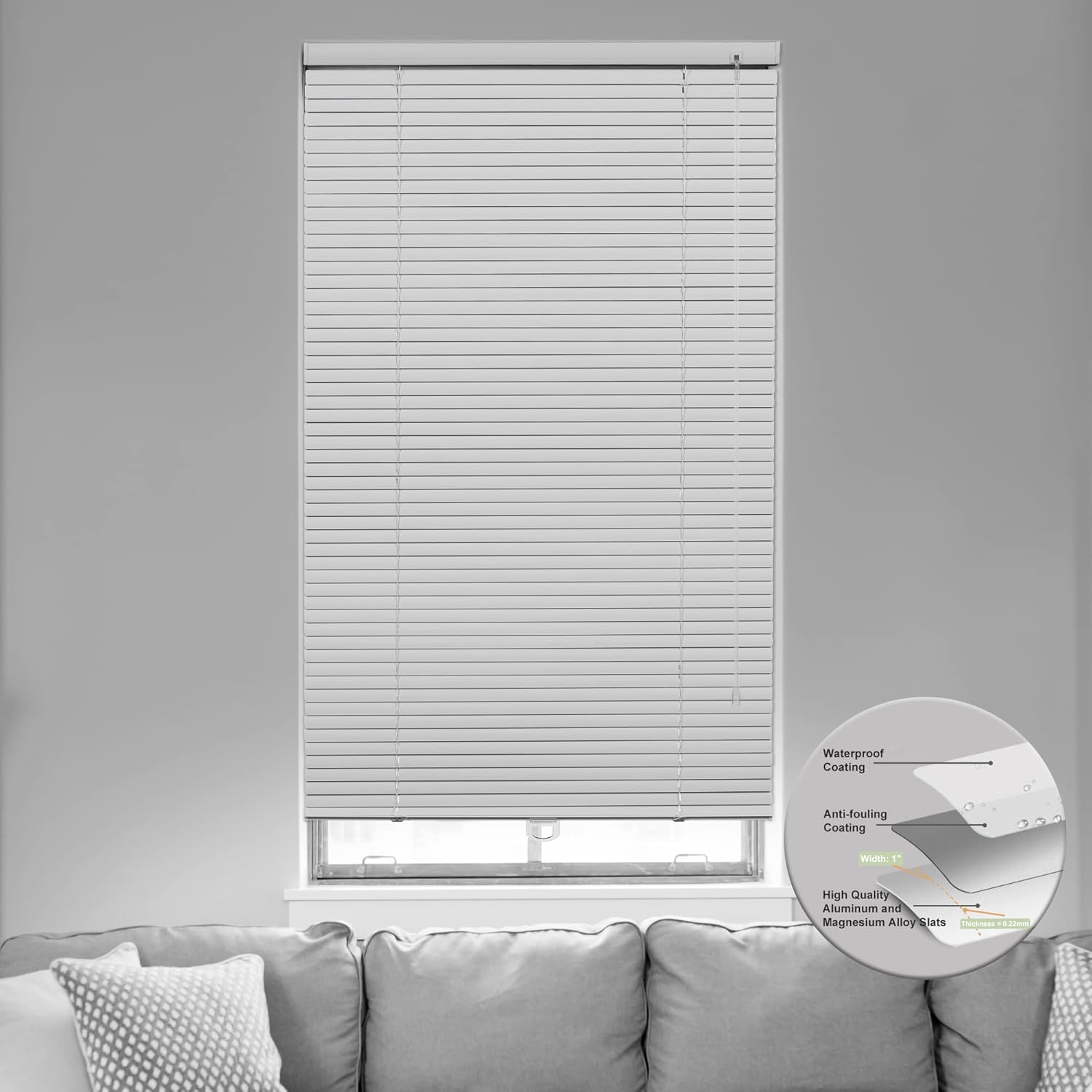 HOTSOON Mini persianas de aluminio para ventanas, sin cordón, para oscurecer la habitación, persianas venecianas horizontales de metal, de 1