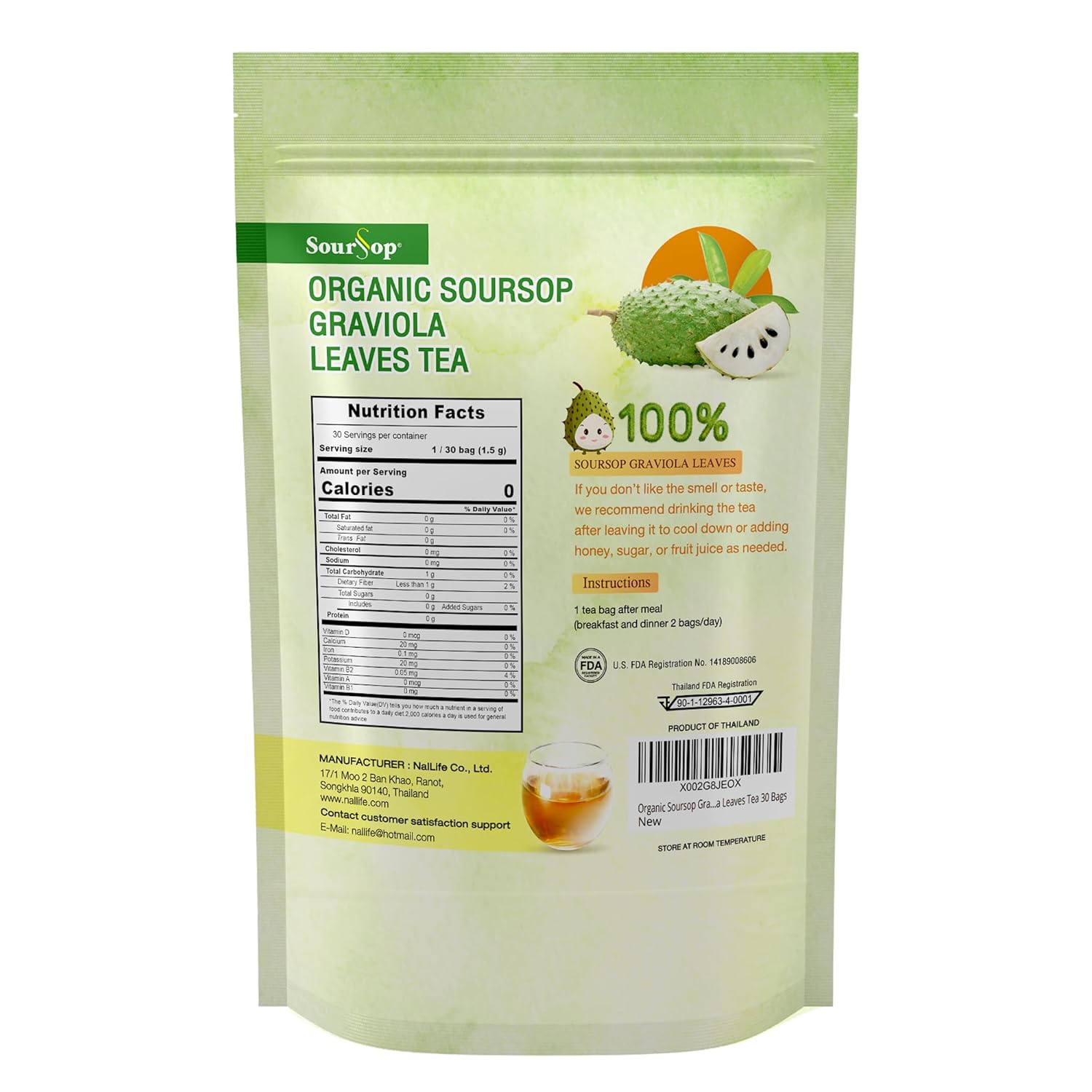 Té orgánico de hojas de graviola SourSop 30 bolsas