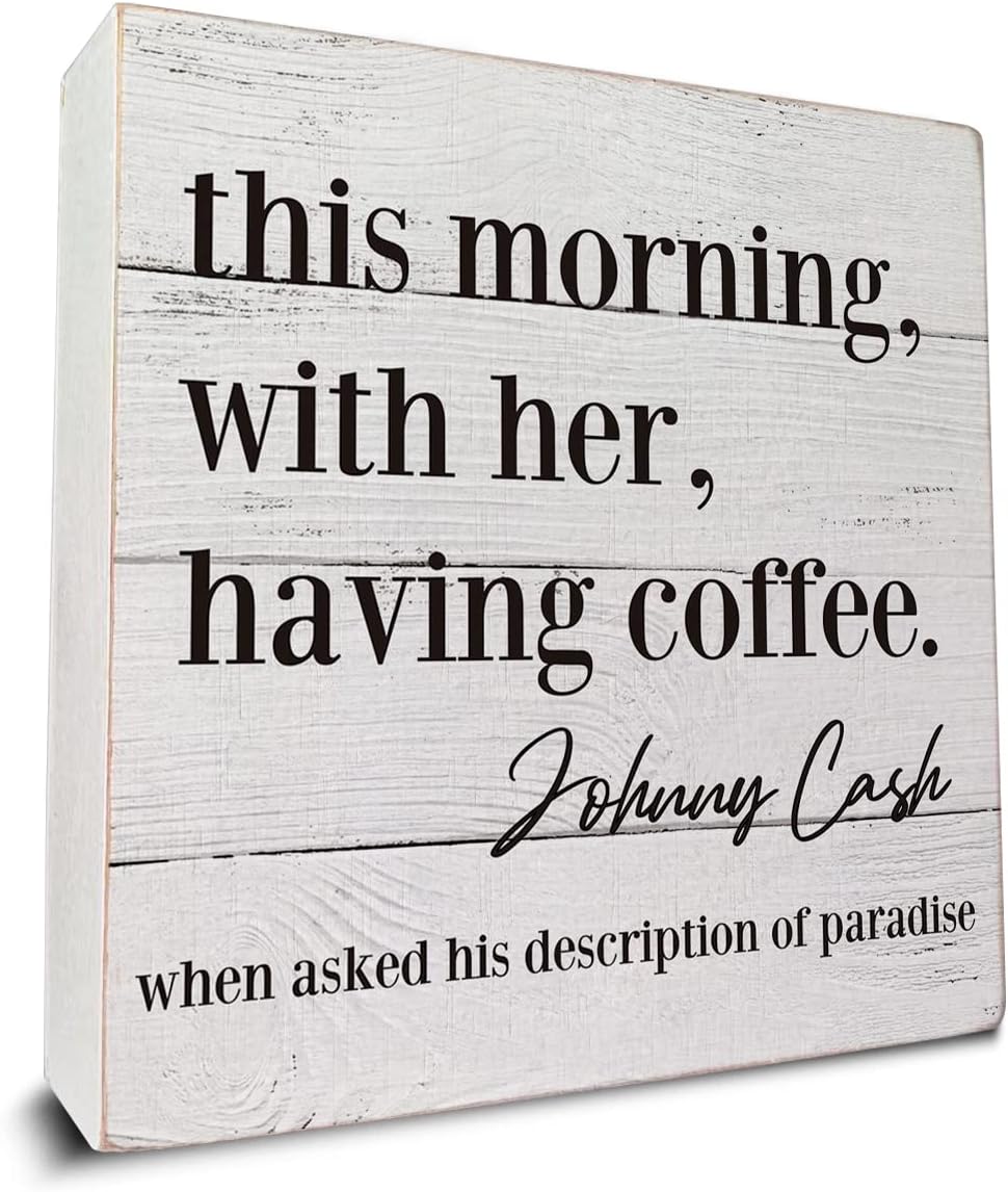 This Morning with Her Having Coffee – Caja de madera para decoración de escritorio, cita de cocina, caja de madera para el hogar, estante de cocina,