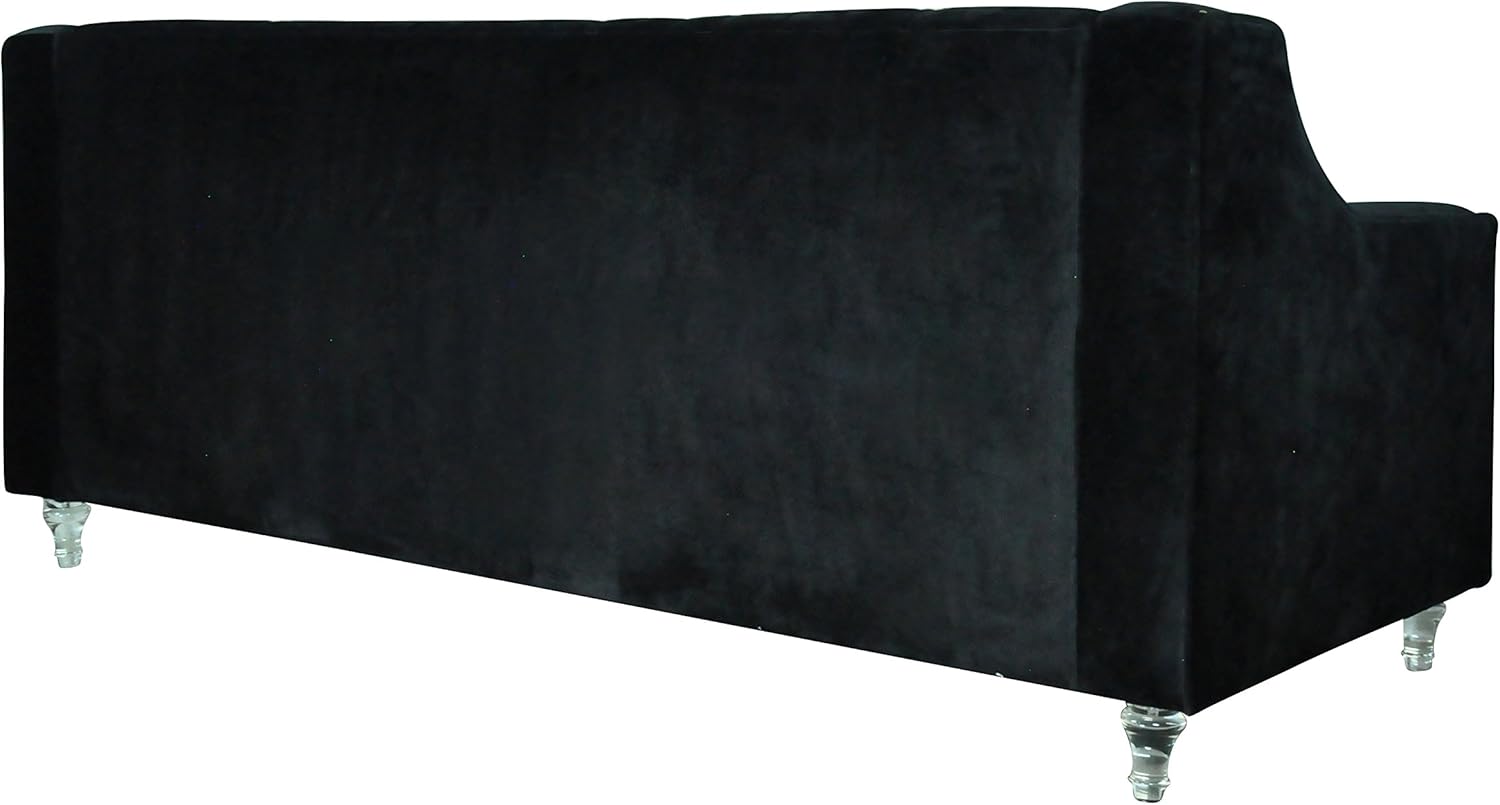 Sofá de terciopelo negro Dylan con cabeza de clavo plateado Trim Round Acrylic Feet Sofa