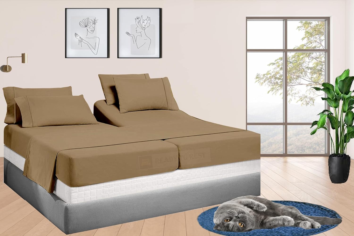 Juego de sábanas divididas tamaño King de 5 piezas para cama ajustable, tamaño individual XL, juego de sábanas divididas, 100% algodón, 400 hilos,