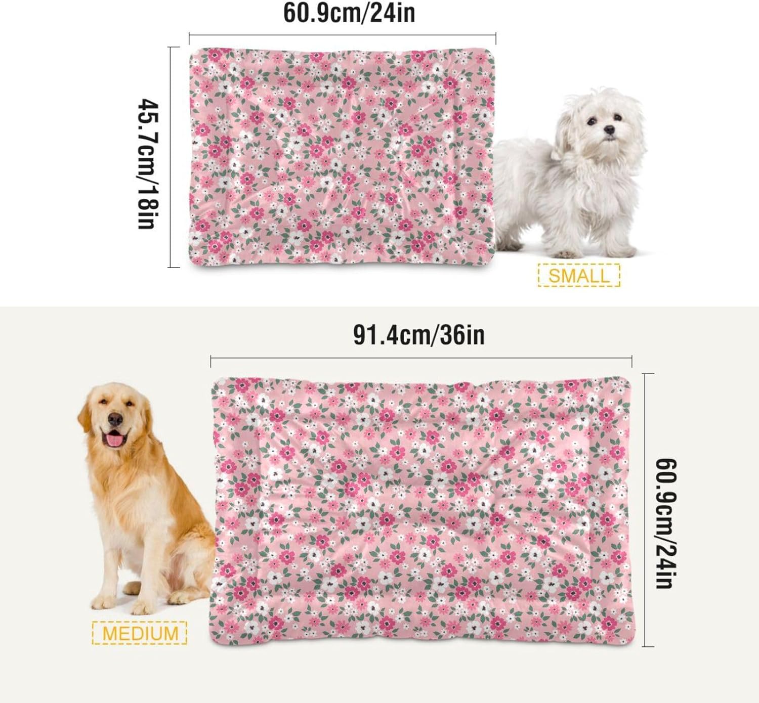 Almohadilla de cama para mascotas con diseño floral rosa, tapete suave para cama de perro con parte inferior antideslizante, lavable a máquina,