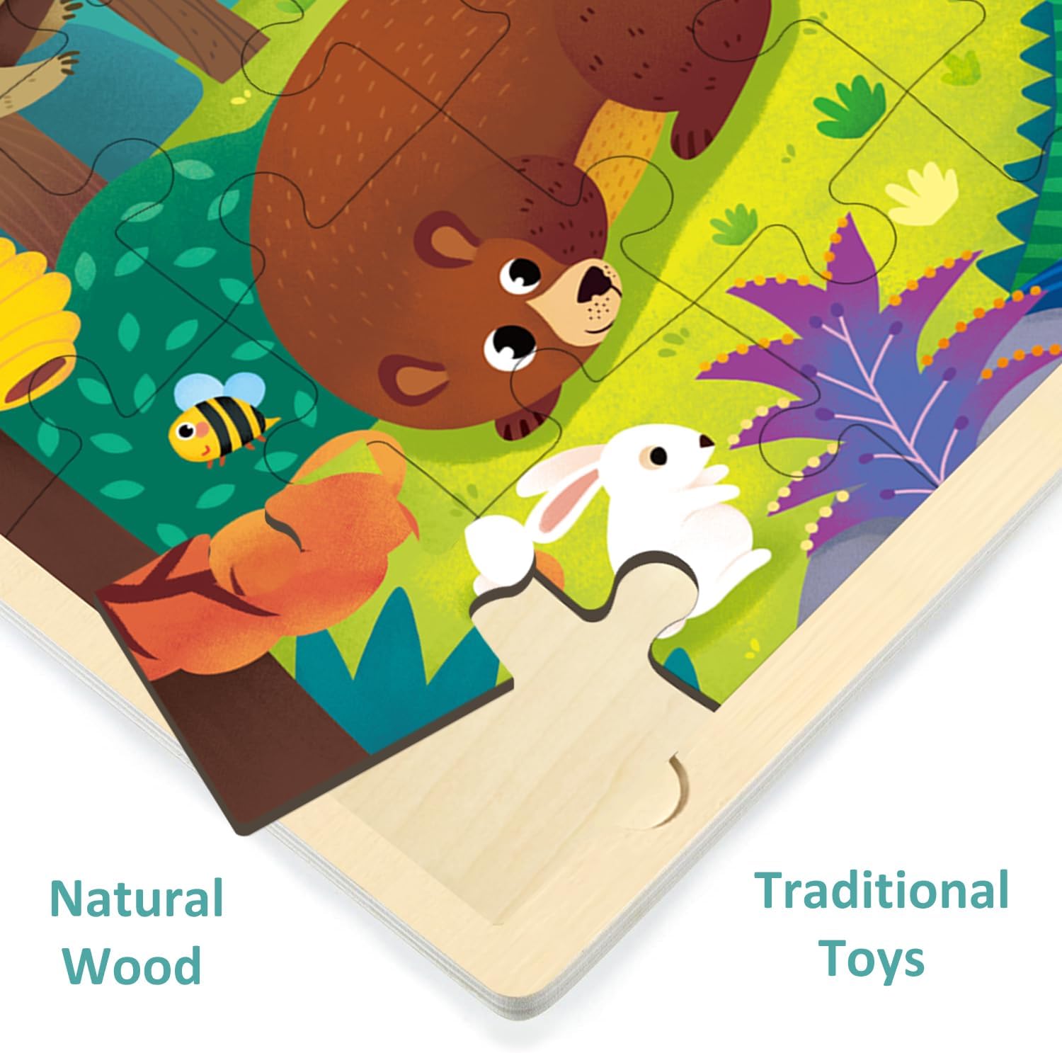 MoinKidz Rompecabezas de 24 piezas para niños de 3 a 5 años, piezas de rompecabezas de forma única, animales del bosque, rompecabezas de madera para