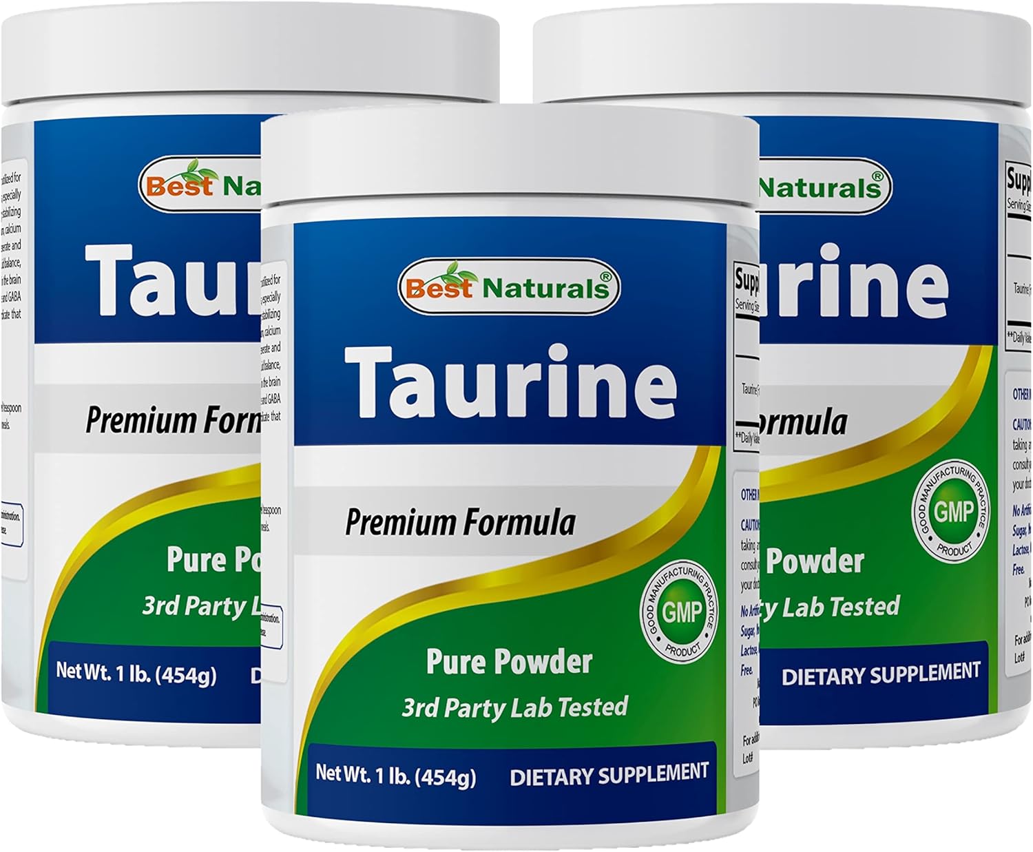 Best Naturals Forma libre de polvo de taurina 100% pura, taurina, 1000 mg por porción, 1 libra (454 gm) (1 libra (paquete de 3))