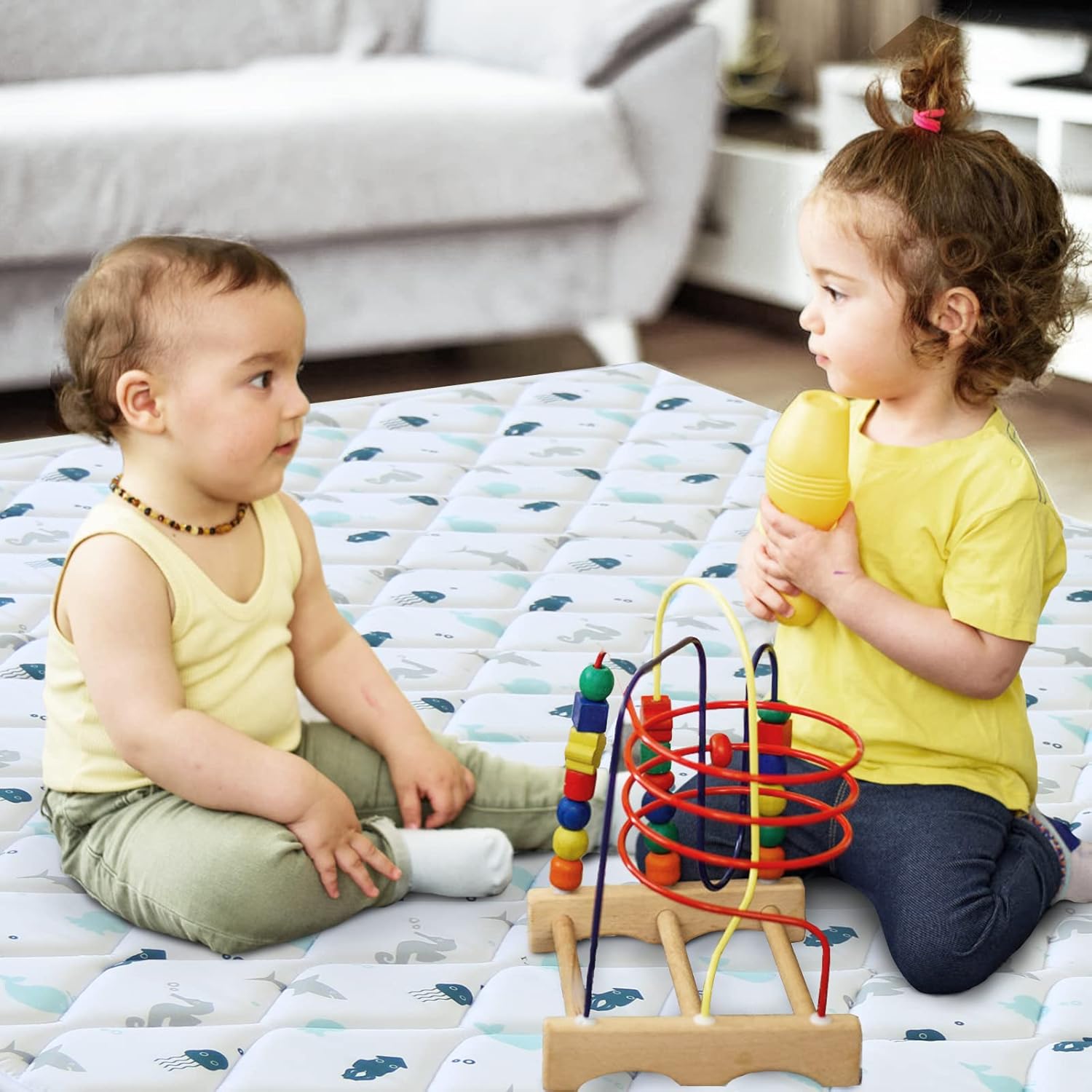 Tapete de juego de espuma prémium para bebés de 47 x 47 pulgadas, tapete de juego para bebés y niños pequeños, tapete grueso de una sola pieza,