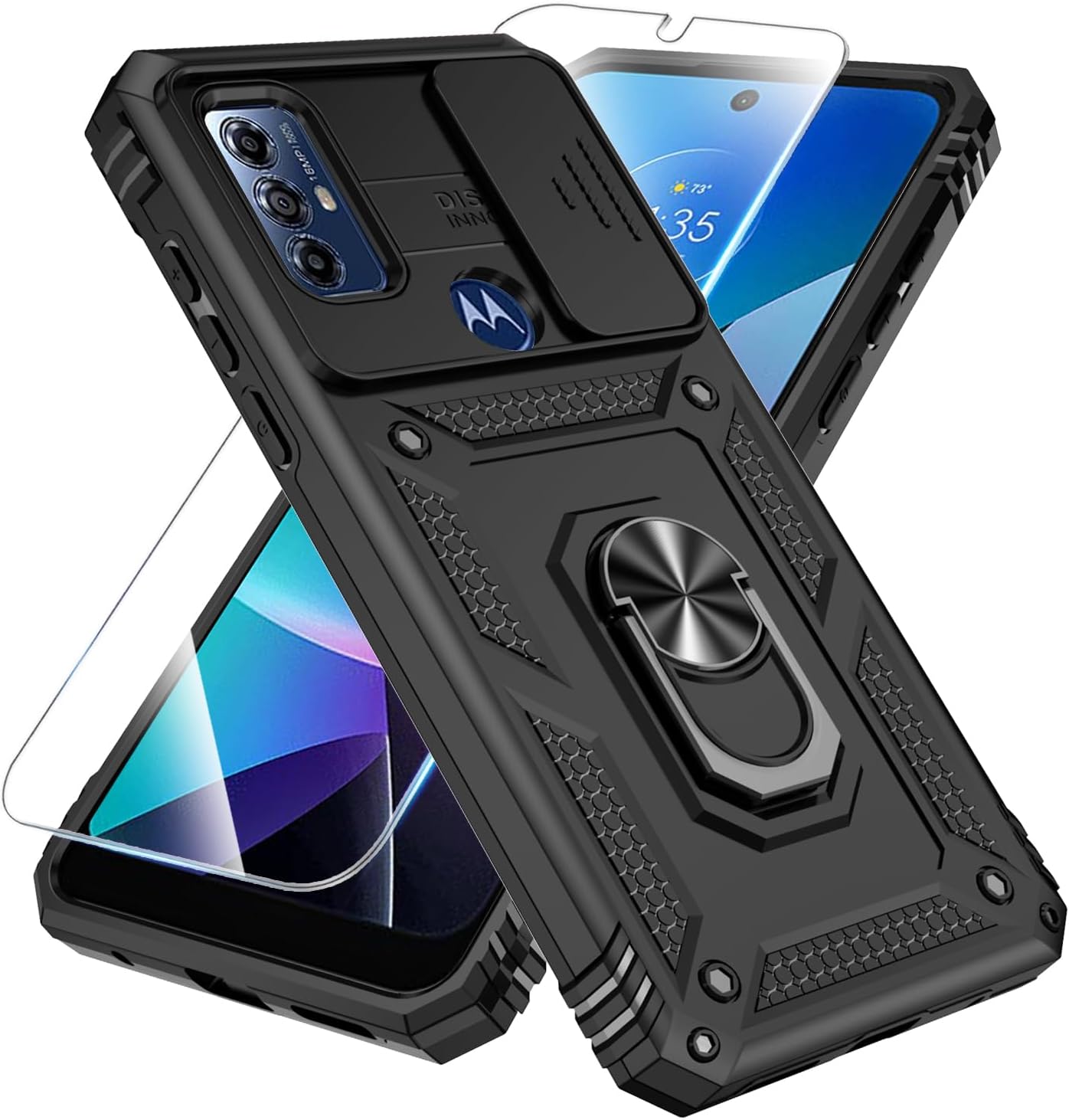 SunStory Funda para Motorola Moto G Play 2023, funda Moto G Pure, Moto G Power 2022 con protector de pantalla HD, cubierta de cámara deslizante y