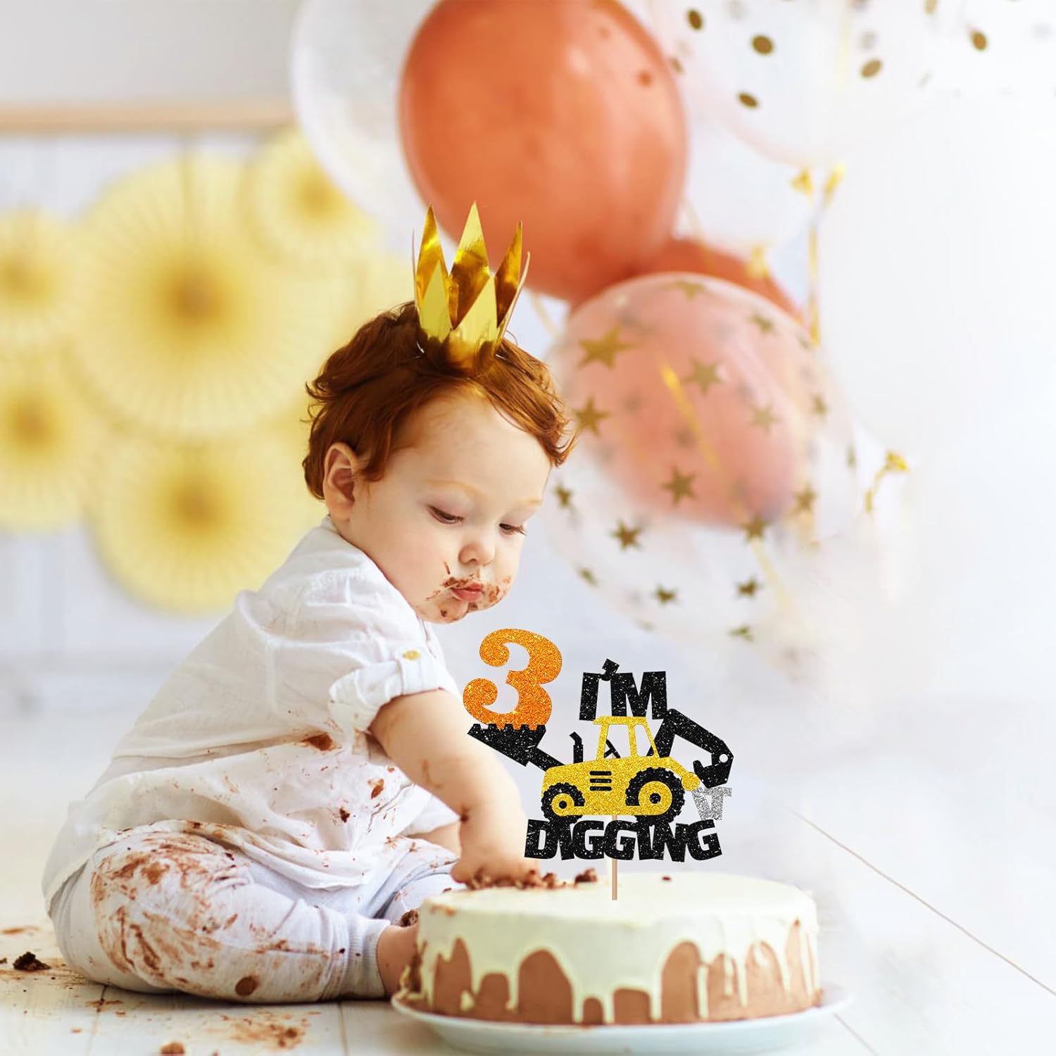 Decoración para tartas de tercer cumpleaños de construcción, excavadora, bulldozer, camión rodante, decoración de tercer cumpleaños para niños,