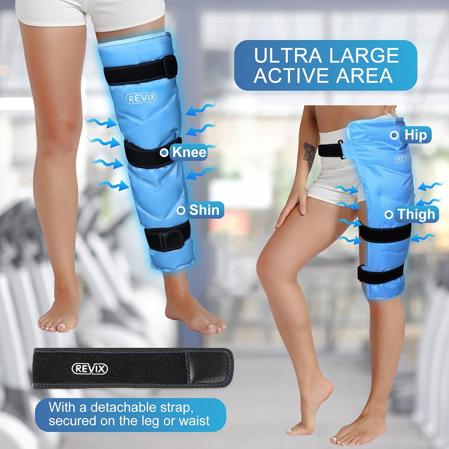 REVIX Bolsa de hielo para aliviar el dolor de tobillo y pies y envoltura de hielo de gel grande para piernas, cadera, muslo, rodilla y espinilla