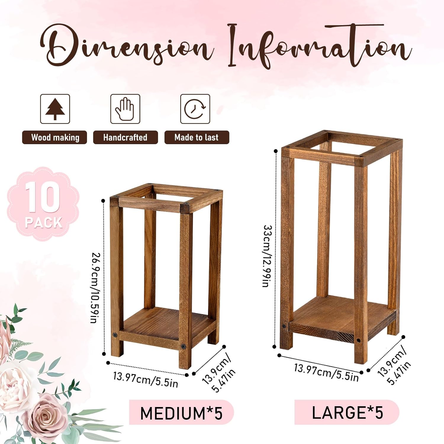 Geelin 10 faroles portavelas de madera, farol de boda, centro de mesa, chimenea, farol decorativo de casa de campo para bodas, baby shower (marrón,