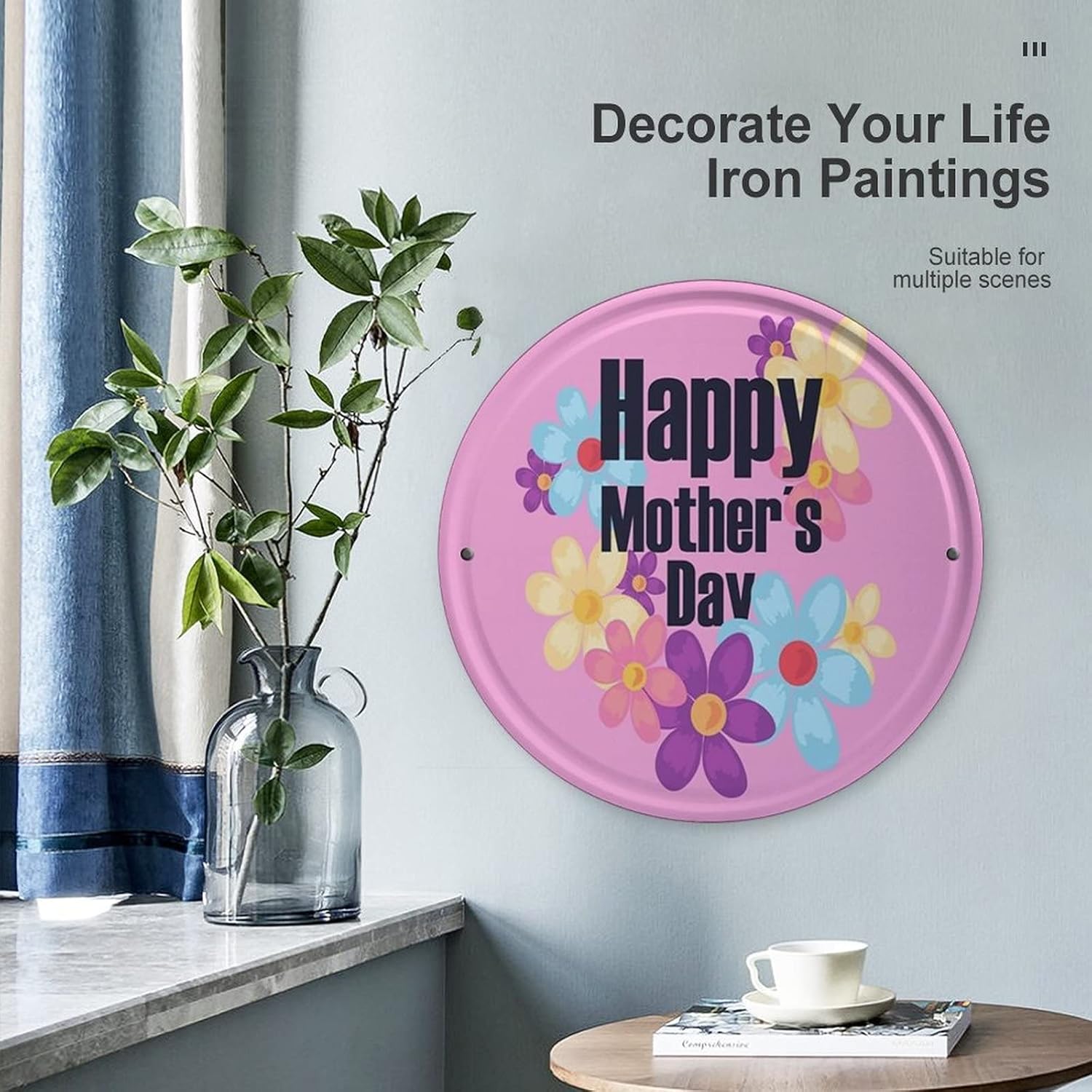 Cartel de metal con texto en inglés Happy Mother’S Day (Happy Mother’S Day de Stranger Things), decoración de pared, 6 x 6 pulgadas, cocina, puerta,