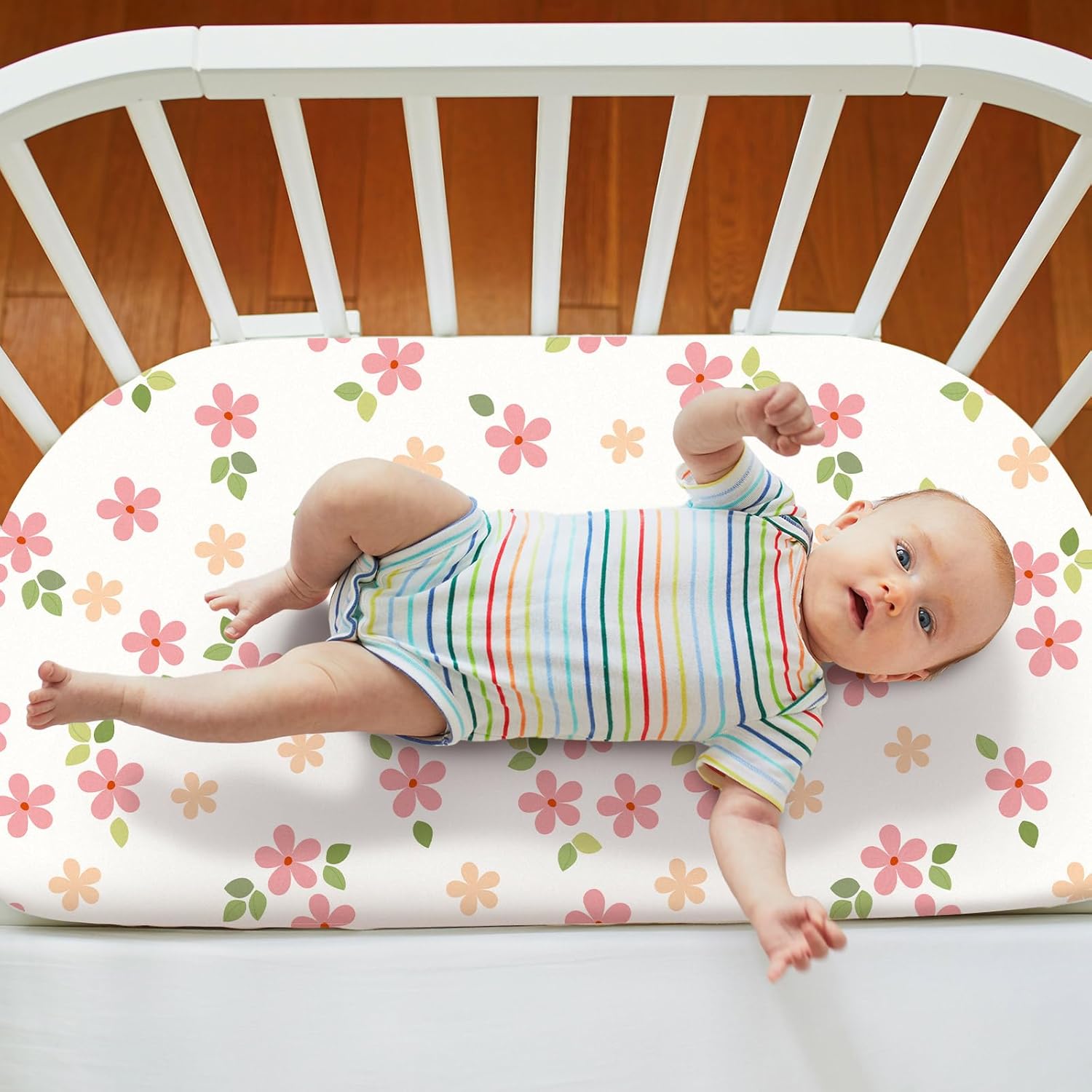 Juego de 4 sábanas para moisés de bebé, suaves y ajustables para bebés, niños y niñas, de algodón suave, bohemio, flores, funda de moisés, segura y