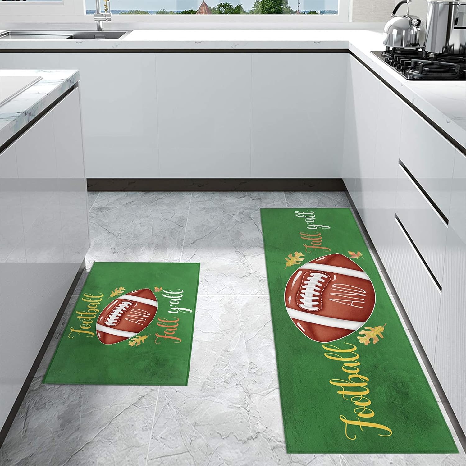 Miaklek Juego de 1 alfombra de cocina de fútbol Fall Y’all, acolchada, antifatiga, juego de 1 alfombra de cocina, antideslizante, cómoda para
