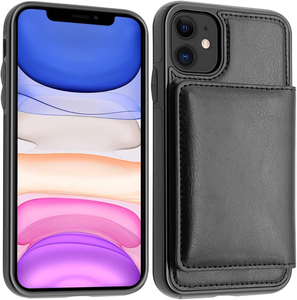 LakiBeibi Funda para iPhone 11 con tarjeteros, doble capa, ligera, delgada, de piel, tipo cartera, con tapa y cierre magnético, funda protectora