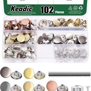 Keadic 202 piezas de 5 colores sin costura botones de jeans kit de repuesto con base de metal, botones de metal de 0.67 pulgadas de repuesto combo Keadic 202 piezas de 5 colores sin costura botones de jeans kit de repuesto con base de metal, botones de metal de 0.67 pulgadas de repuesto combo