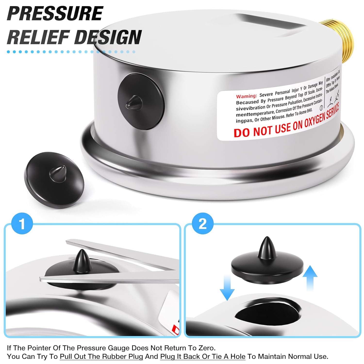 MEANLIN MEASURE 0  100 psi, esfera de acero inoxidable de 14 de pulgada NPT de 2.5 pulgadas, medidor de presión relleno de líquido, montaje inferior