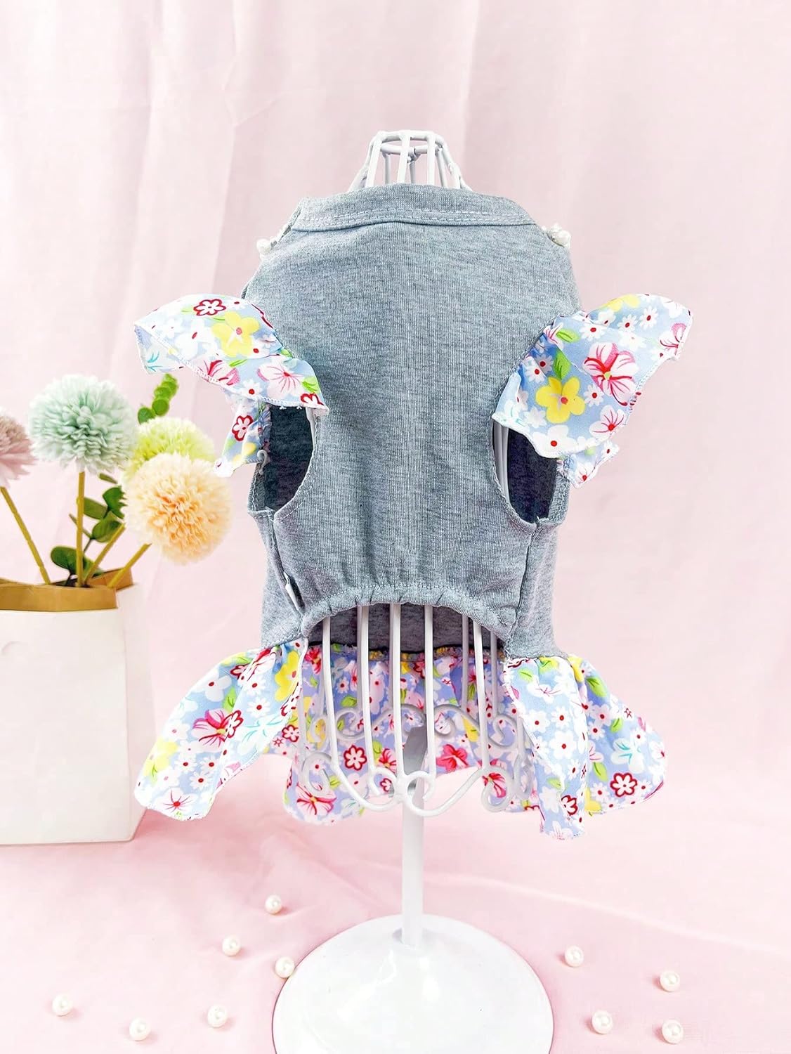 QWINEE Vestido de princesa para perro, gato, estampado floral, decoración de perlas, camisa para cachorro, falda, tutú, fiesta de verano,