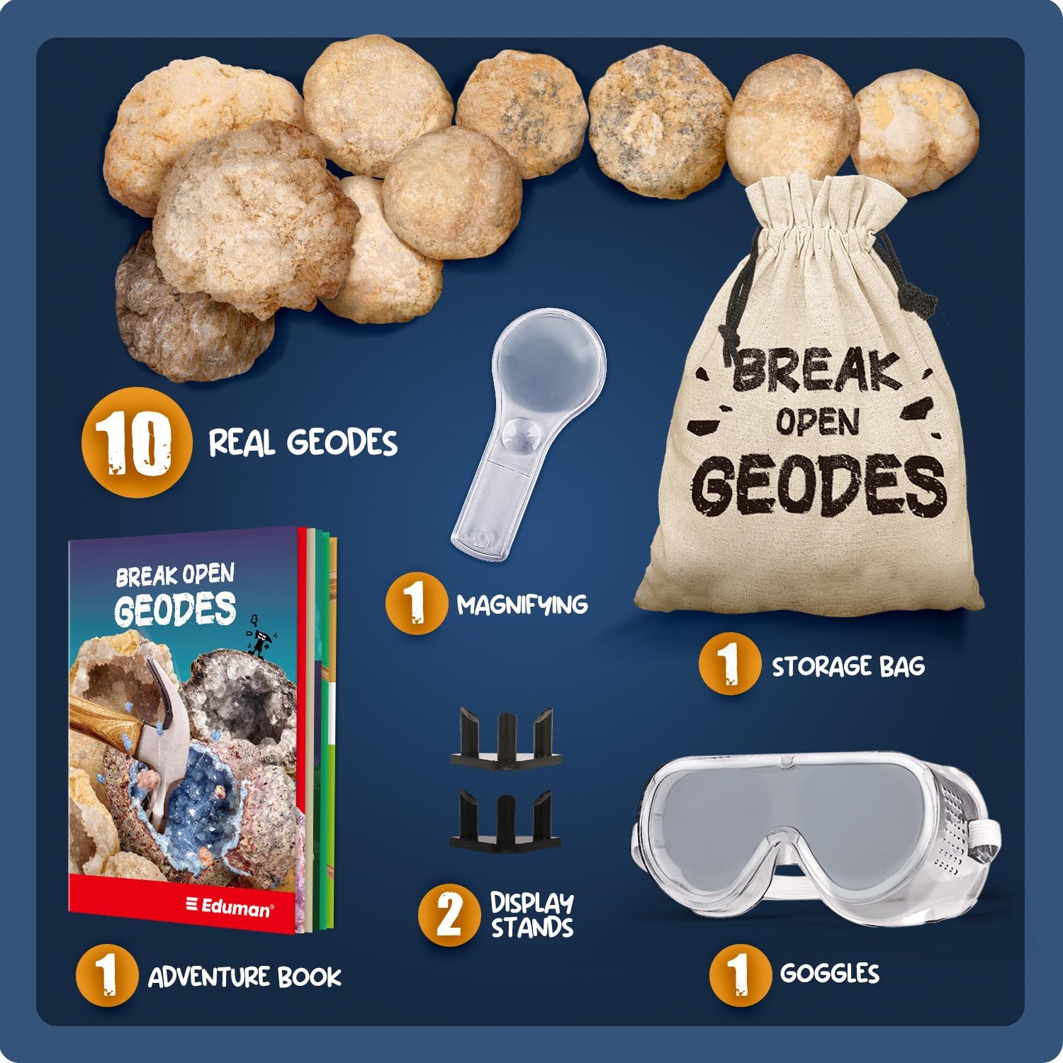 Geodas con cristales Break Open Kit de 10 geodas premium  Kit de ciencia de cristales de geología  Juguetes educativos de cristal STEM regalos para
