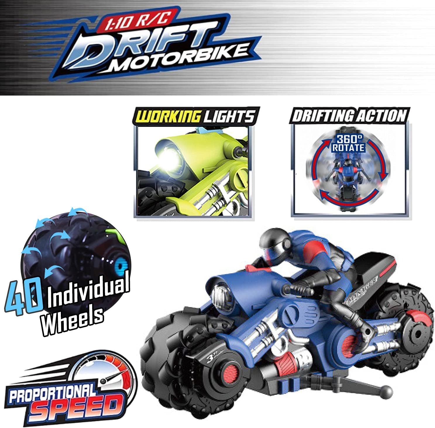 Liberty Imports Vehículo de carreras de bicicleta de deriva con control remoto de motocicleta RC de 2.4Ghz – 110 RC ciclón de alta velocidad y