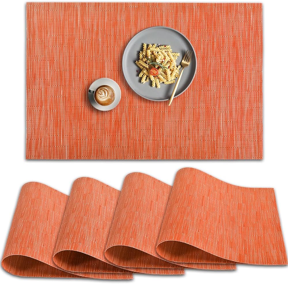 homEdge Mantel individual de PVC, 4 manteles individuales antideslizantes resistentes al calor, manteles individuales de vinilo lavables, color