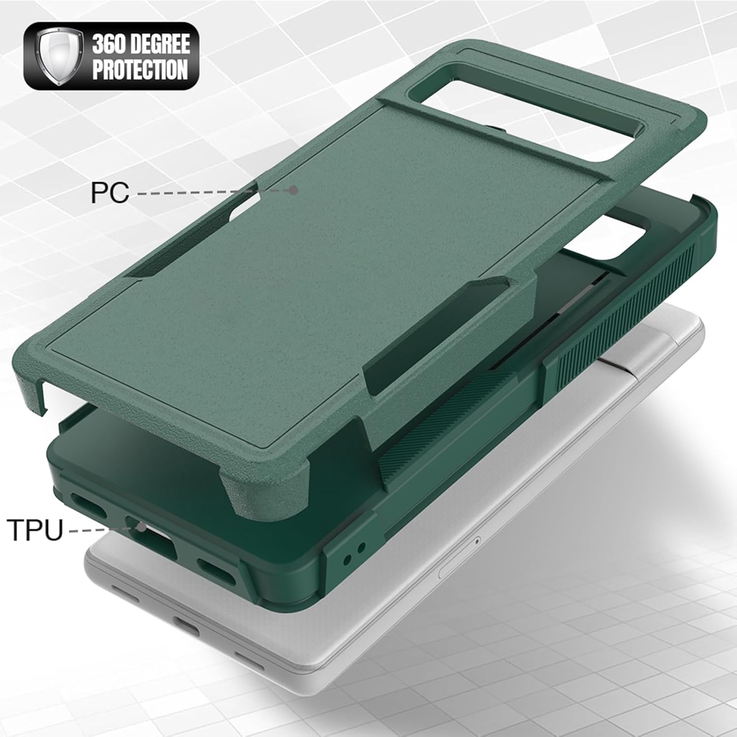 Oumida Funda para Google Pixel 7A, funda de teléfono Dual Guard Pixel 7a, capa trasera rígida de silicona híbrida a prueba de golpes, funda