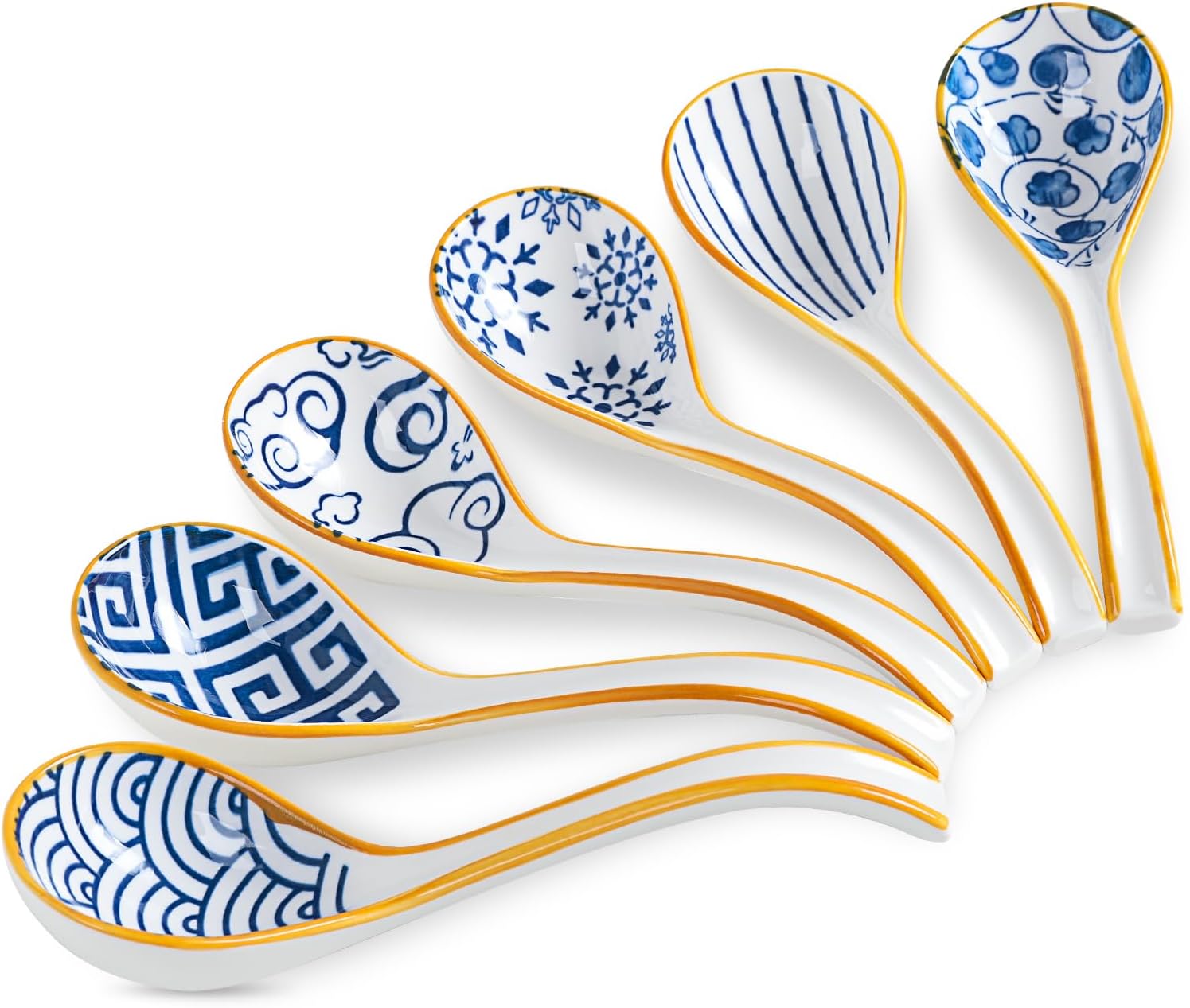 Juego de 6 cucharas de sopa, bolas de masa para sopa asiática, juego de cucharas japonesas con fondo antideslizante para ramen, wonton chino,