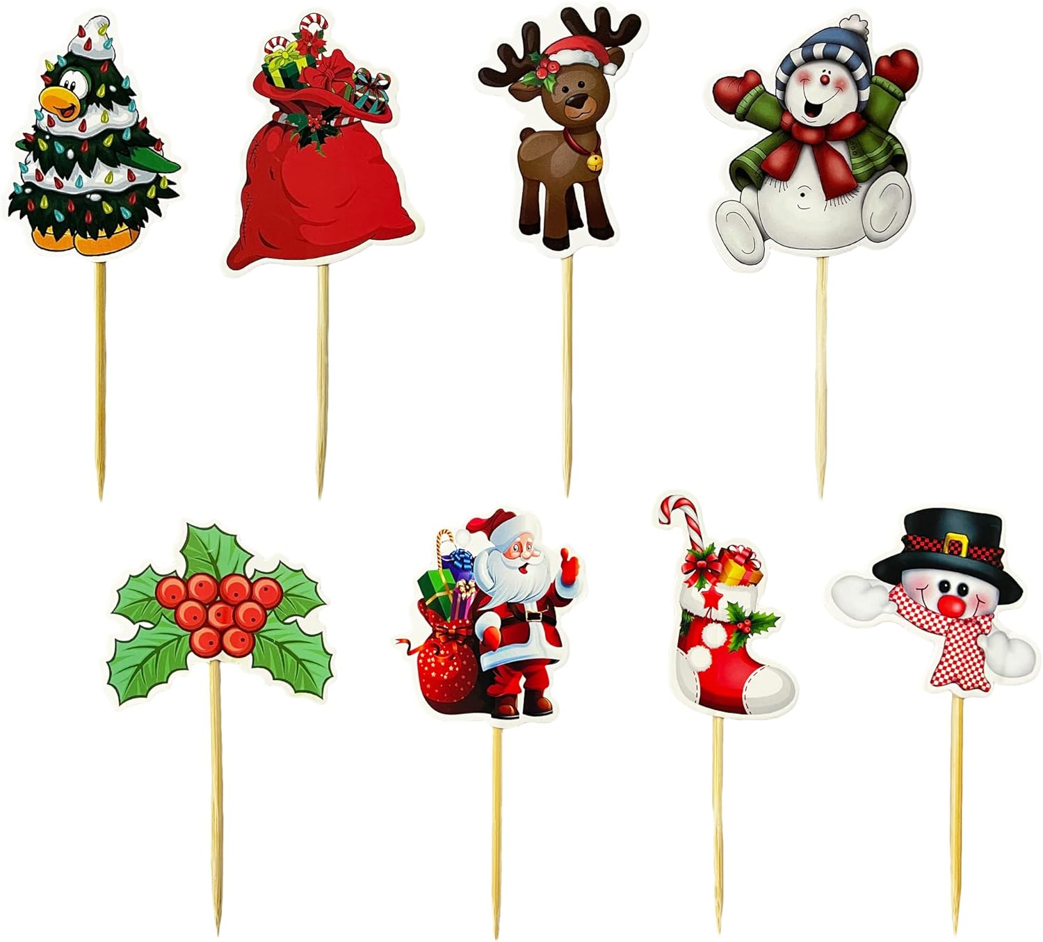 TSJ 24 piezas de decoración de cupcakes de Navidad, palillos de dientes, suministros de fiesta de Navidad