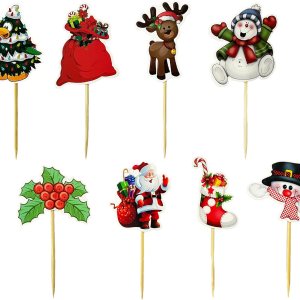 TSJ 24 piezas de decoración de cupcakes de Navidad, palillos de dientes, suministros de fiesta de Navidad TSJ 24 piezas de decoración de cupcakes de Navidad, palillos de dientes, suministros de fiesta de Navidad