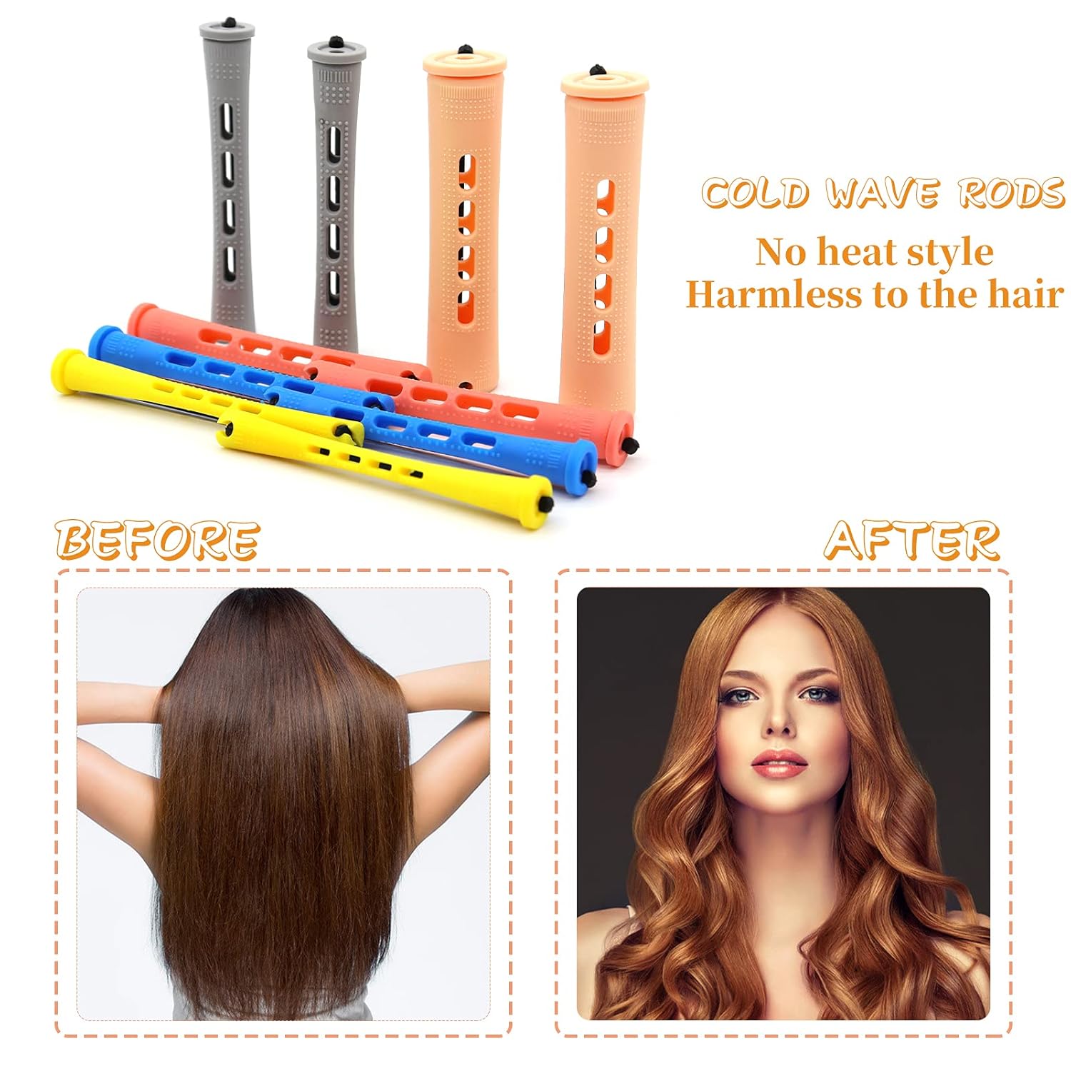Juego de 100 varillas de permanente, 5 tamaños de varillas de plástico para cabello ondulado, sin calor, rizadores de cabello con peine de cola para