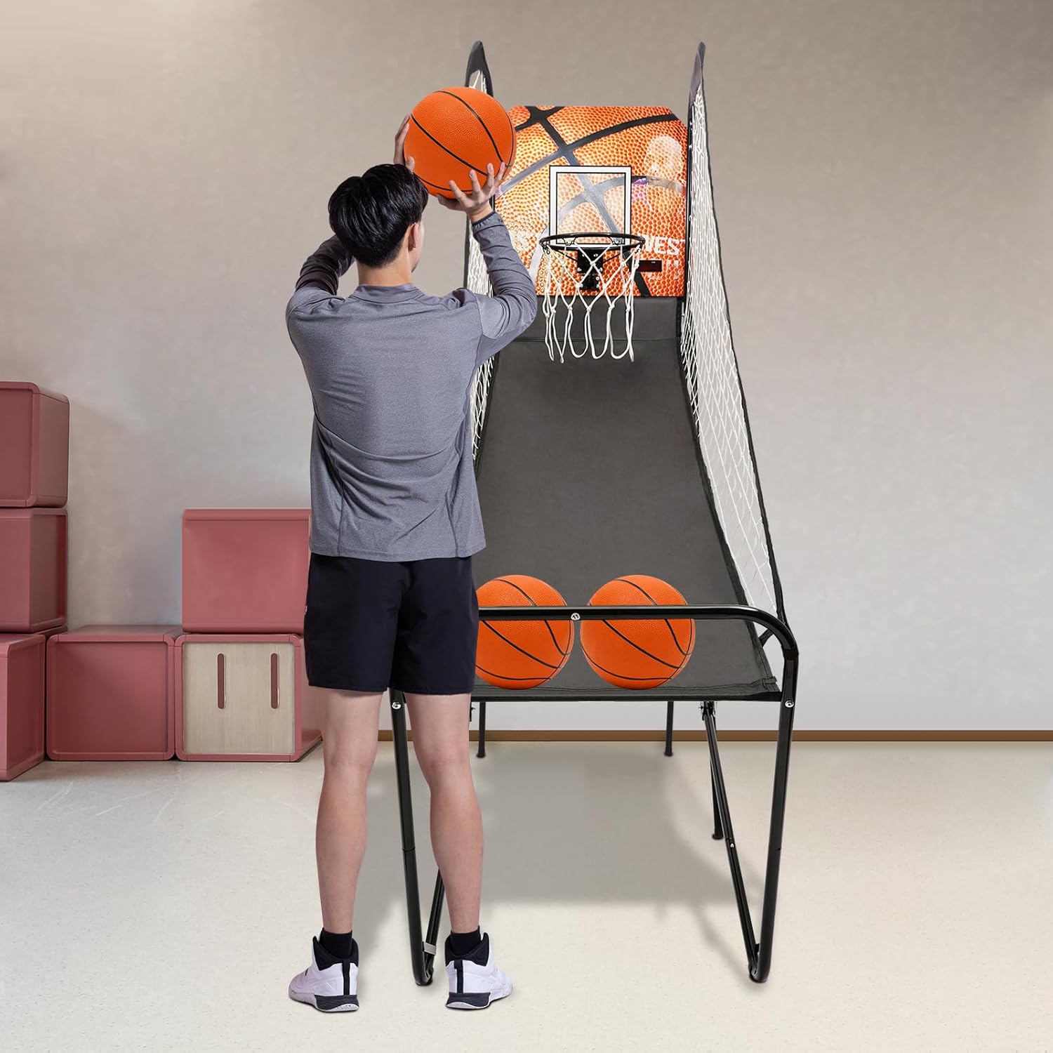 LOYALHEARTDY Juego de arcada de baloncesto para interiores, máquinas de juegos de arcade para el hogar, juego de baloncesto interior con marcador