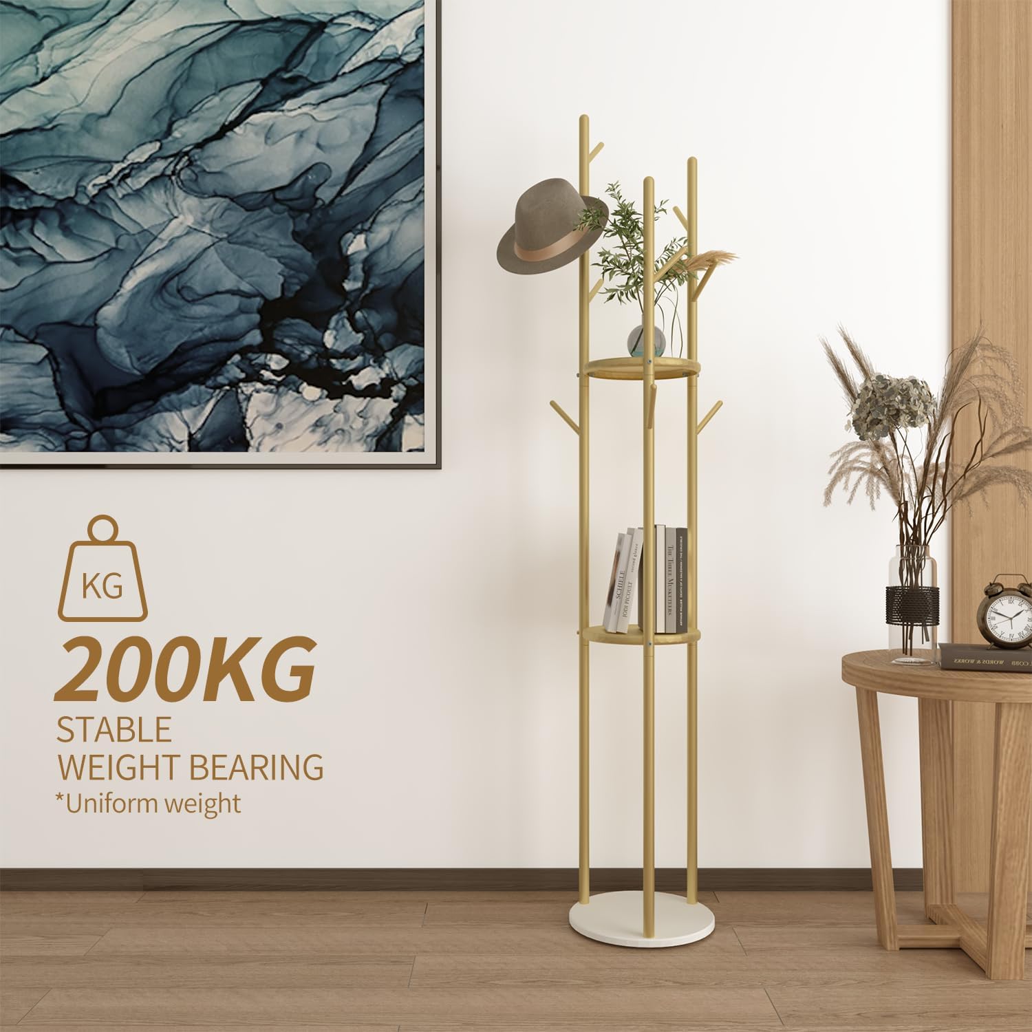 Moderno perchero y ropa  9 ganchos y 3 estantes  resistente y elegante, soporta hasta 220 libras, ahorra espacio y es duradero con diseño elegante