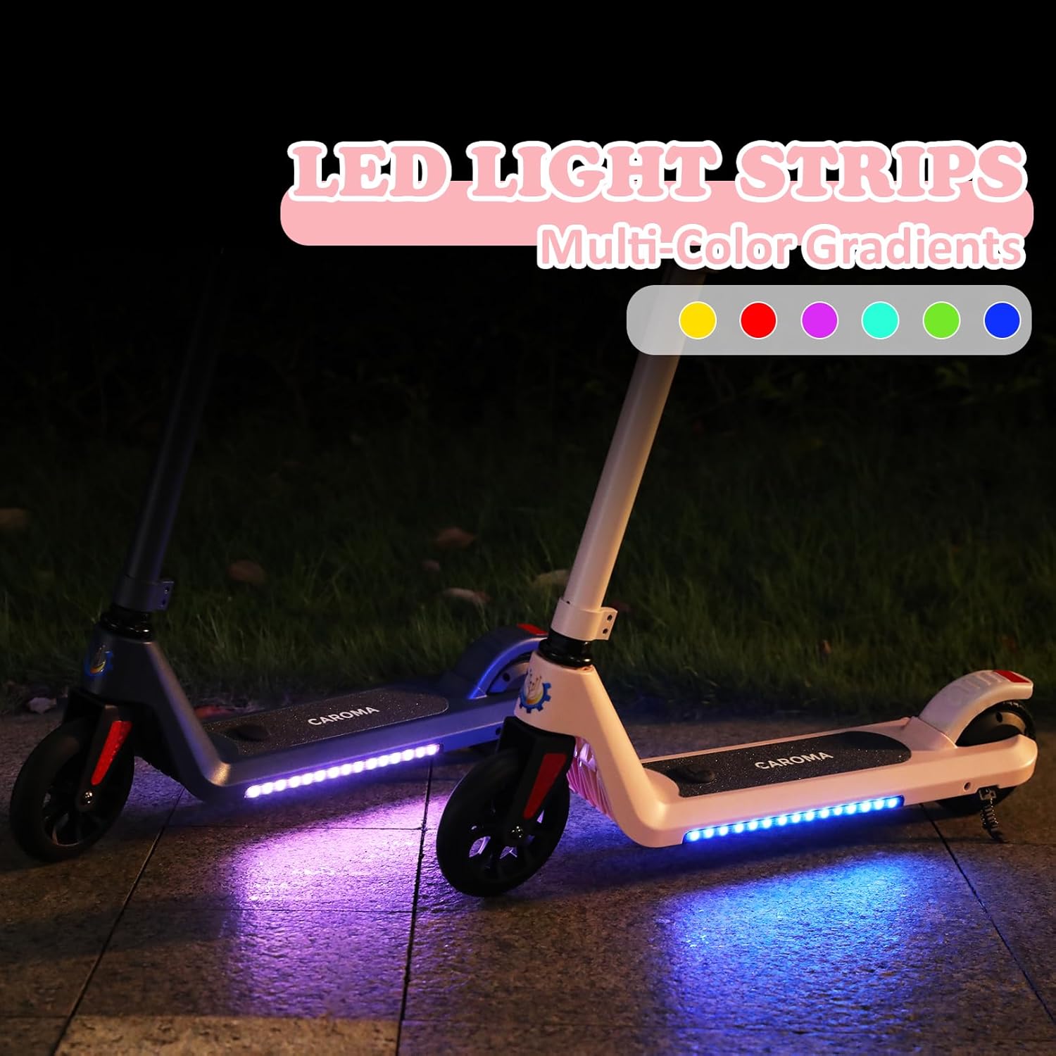 Caroma Scooter eléctrico E32E35 para niños de 6 a 14 años, 10 millas por hora y 7 millas, altura y velocidad ajustables, scooter eléctrico plegable