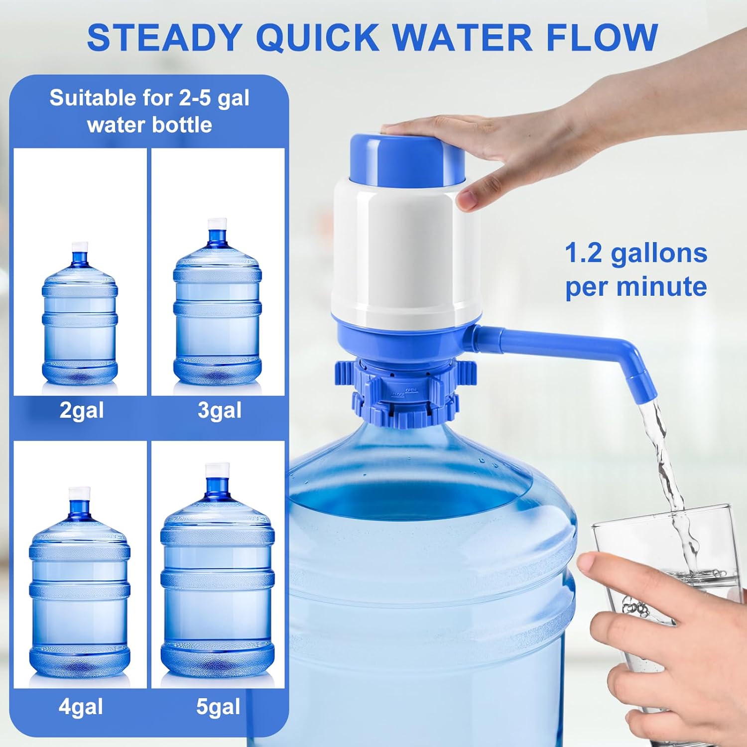 Dispensador de agua manual para botella de 5 galones, dispensador de agua de 5 galones, ajuste universal para jarras de corona de 2 a 5 galones, 3