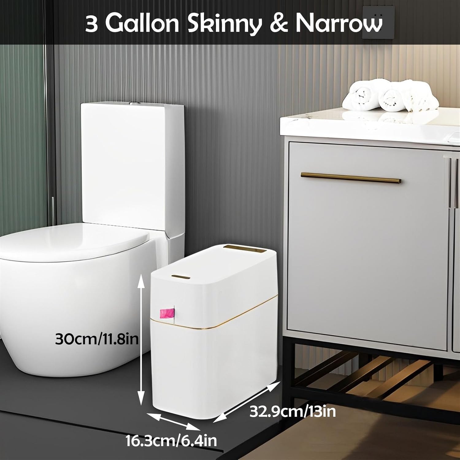 Basurero de baño de 4 galones, impermeable, inteligente, con sensor de movimiento automático, con tapa, sensor de movimiento delgado, de plástico,