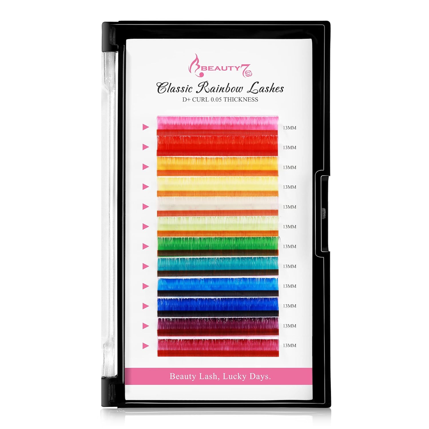 Beauty7 Extensiones de pestañas de colores arco iris, pestañas clásicas, 12 colores, rizo D+, 0.002 in de grosor, 0.512 in, pestañas dramáticas,