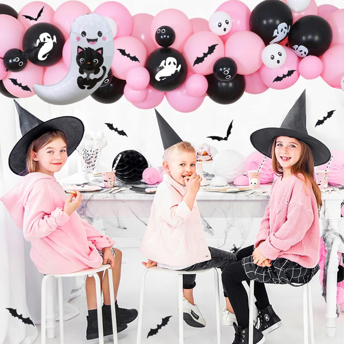 Decoraciones de Halloween para baby shower para niña  Un bebé está preparando globos rosa y negro, kit de arco de guirnalda de globos fantasma,