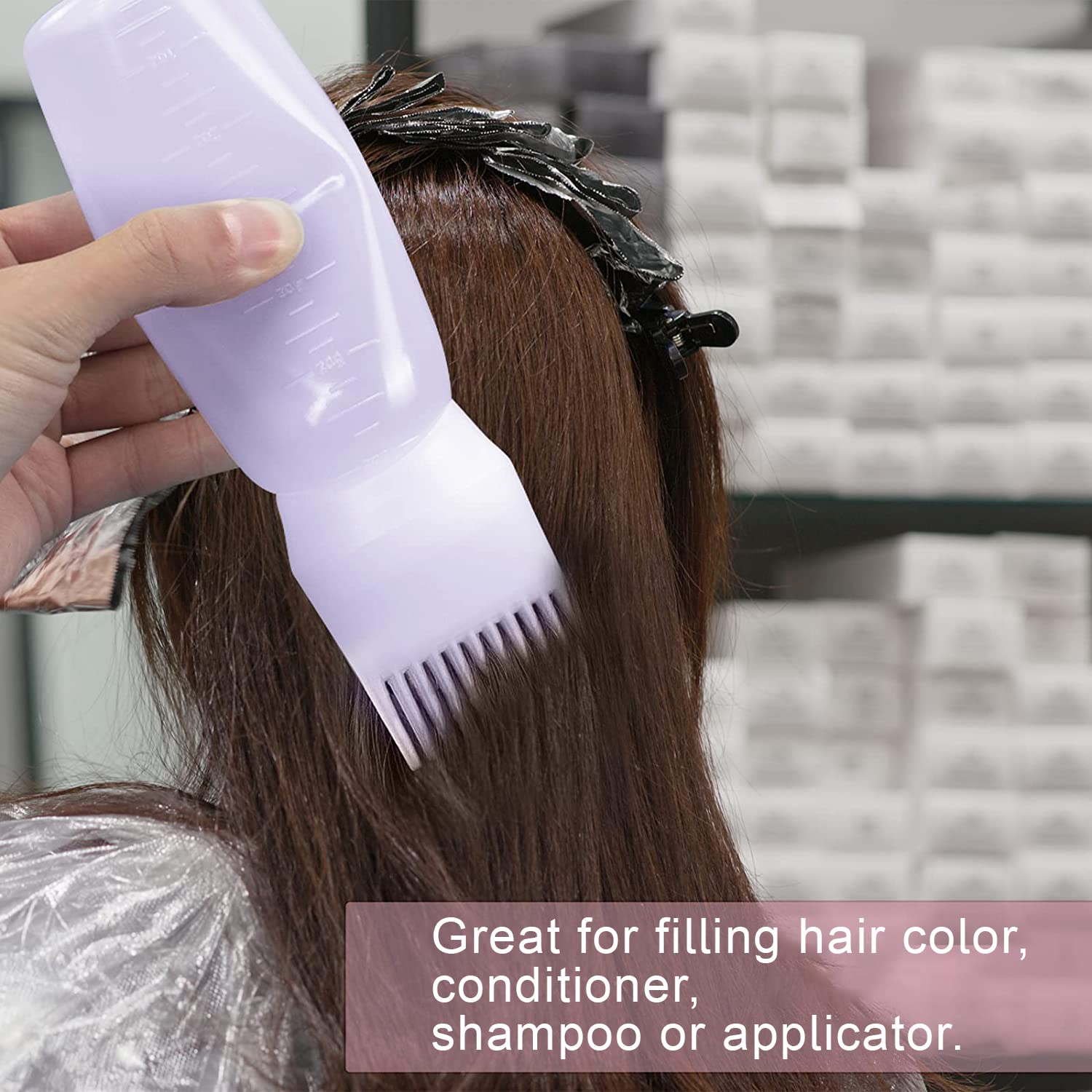 2 botellas aplicadoras de peine de raíz, aplicador de aceite para el cabello de 6 onzas para teñir el cabello (rosa y morado)