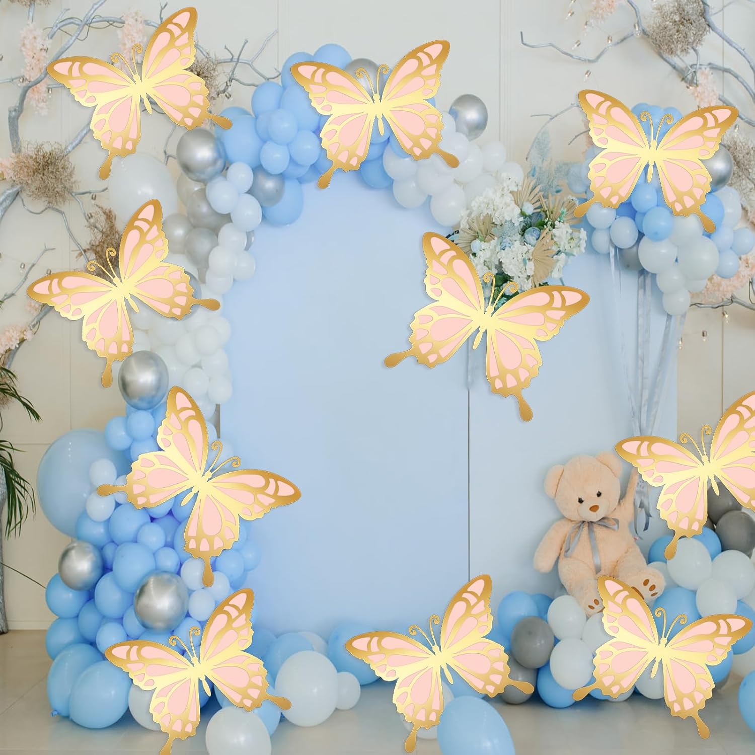 24 piezas de decoración de fiesta de mariposa grande 3D, decoración de pared de mariposa de papel de 2 capas de papel de mariposa gigante de