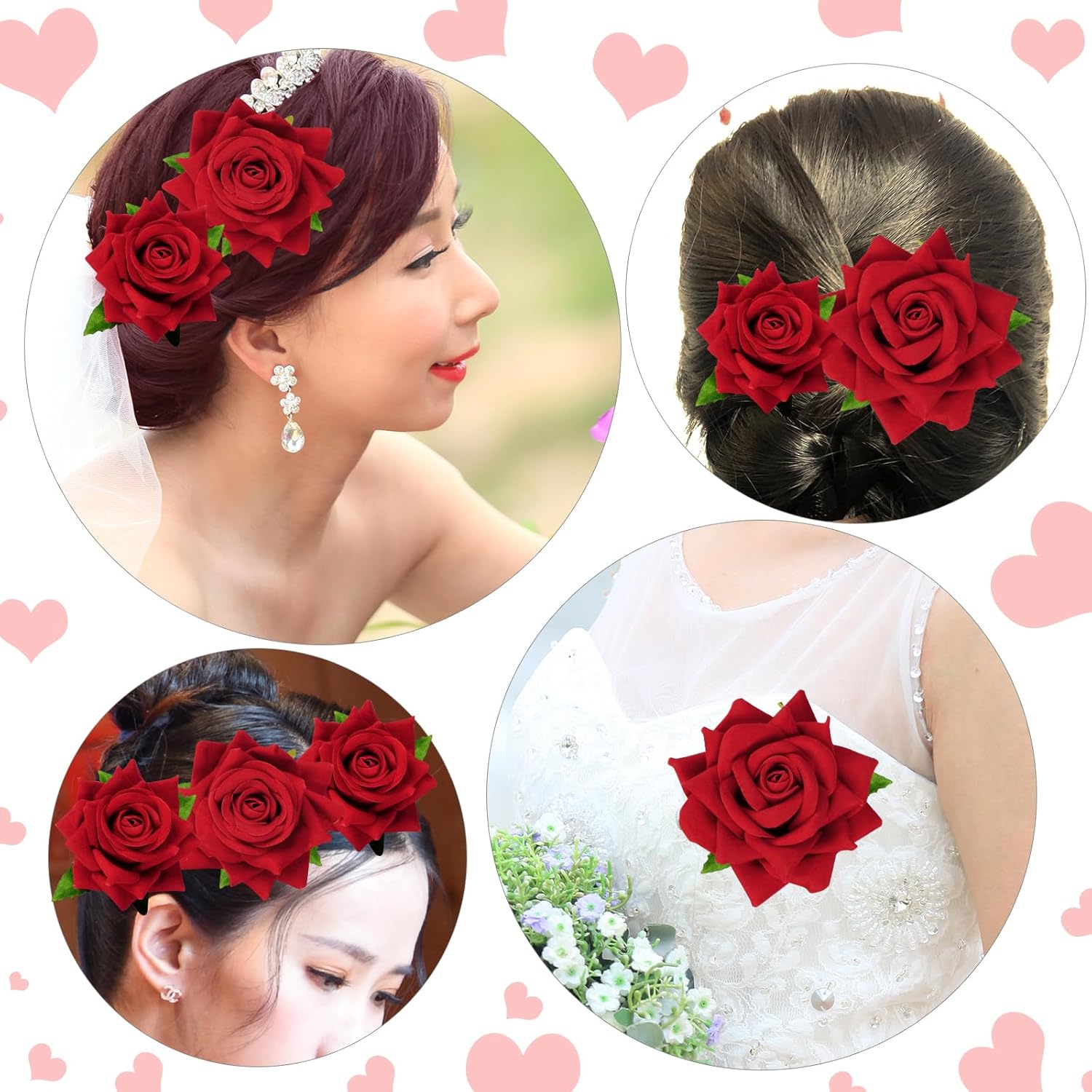 Topbuti 6 pinzas para el cabello con diseño de rosas y flores, accesorios para el cabello para mujeres, niñas, bailarinas de flamenco, mexicanas,