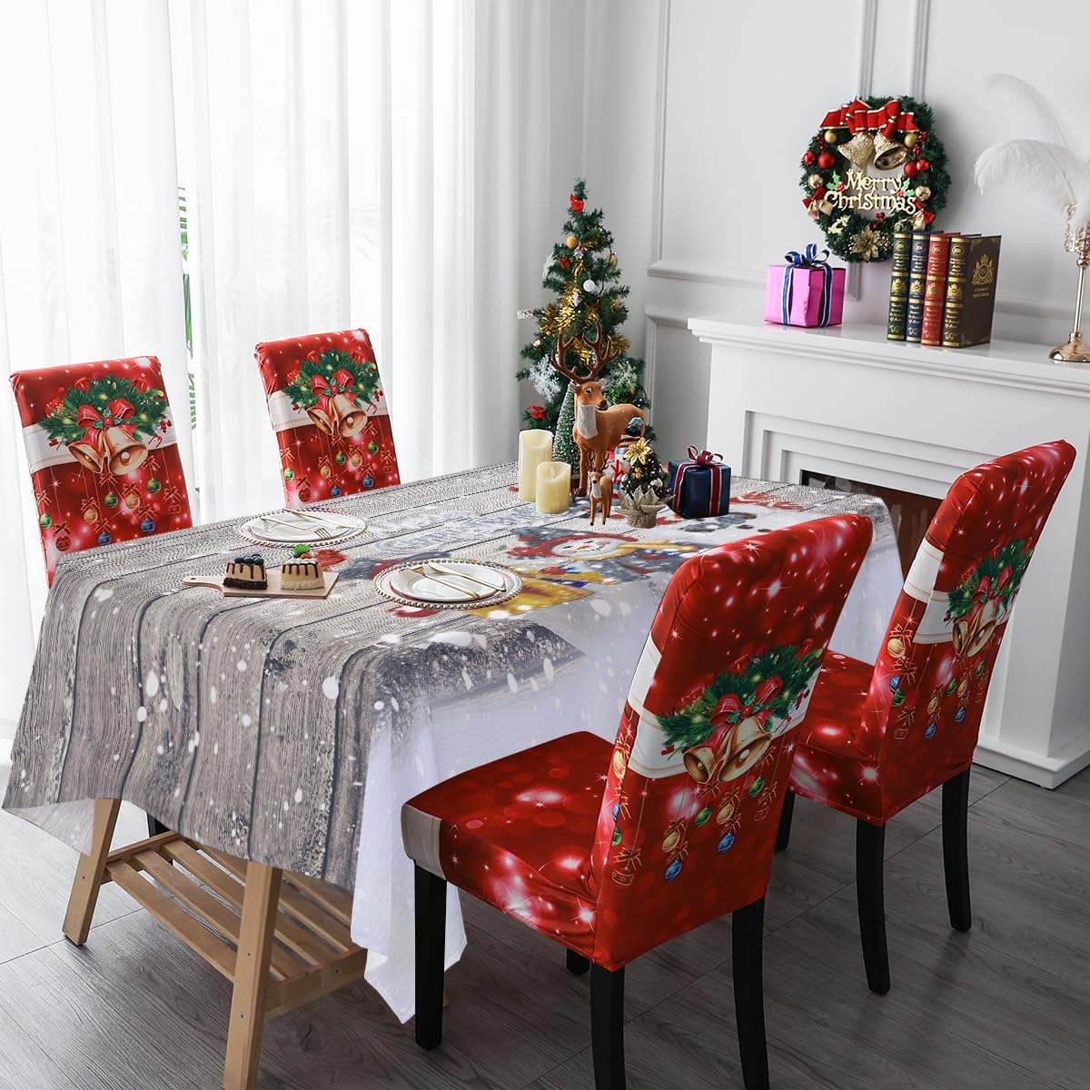 Lepuho Mantel de Navidad de 60 x 84 pulgadas, mantel rectangular de Navidad, muñeco de nieve, impermeable, resistente a las manchas y a las arrugas,