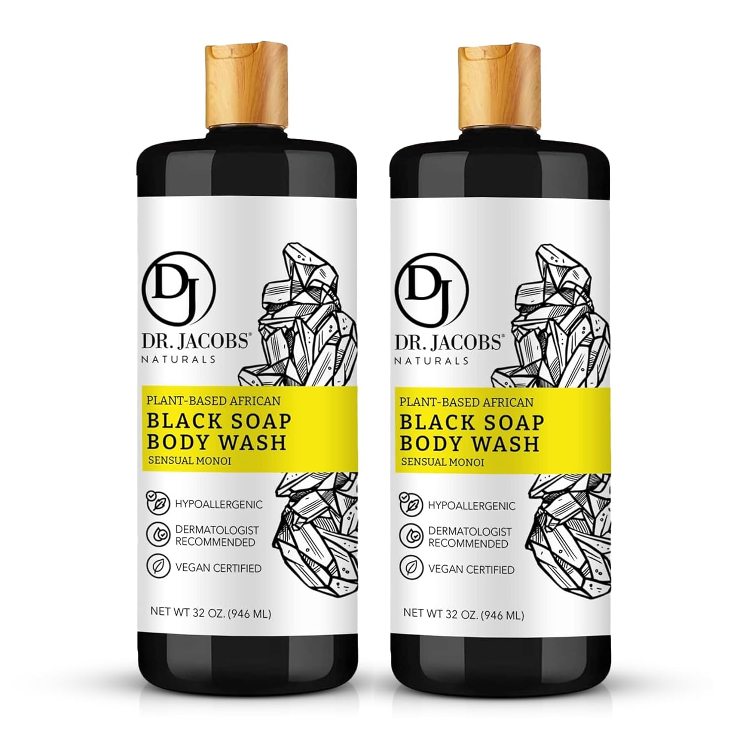 Dr Jacobs Naturals Auténtico jabón líquido africano negro, lavado facial hidratante todo en uno, gel de baño corporal para piel sensible, champú y