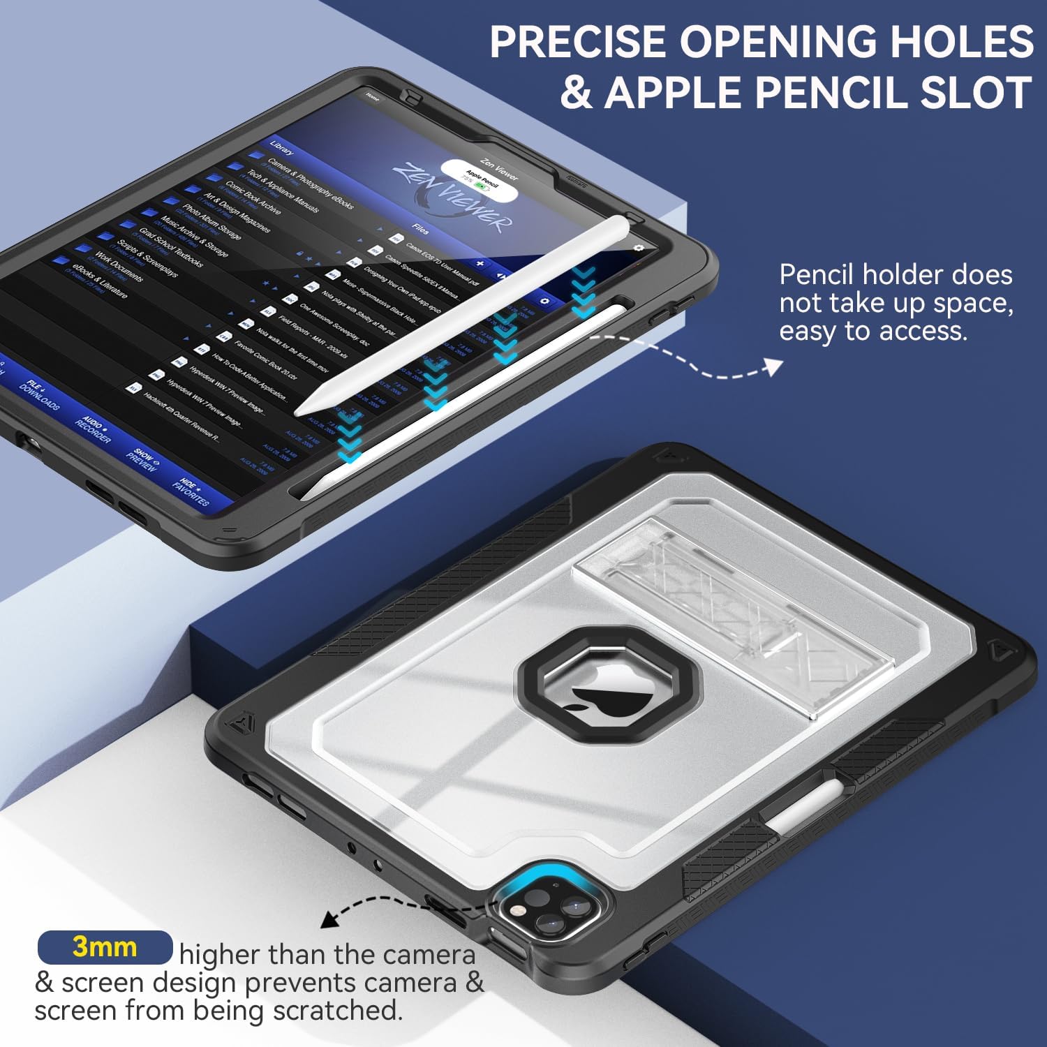 Funda para iPad Pro de 12.9 pulgadas 65433 generación 2022202120202018, funda protectora delgada y resistente Pro de 12.9 con soporte para lápiz y