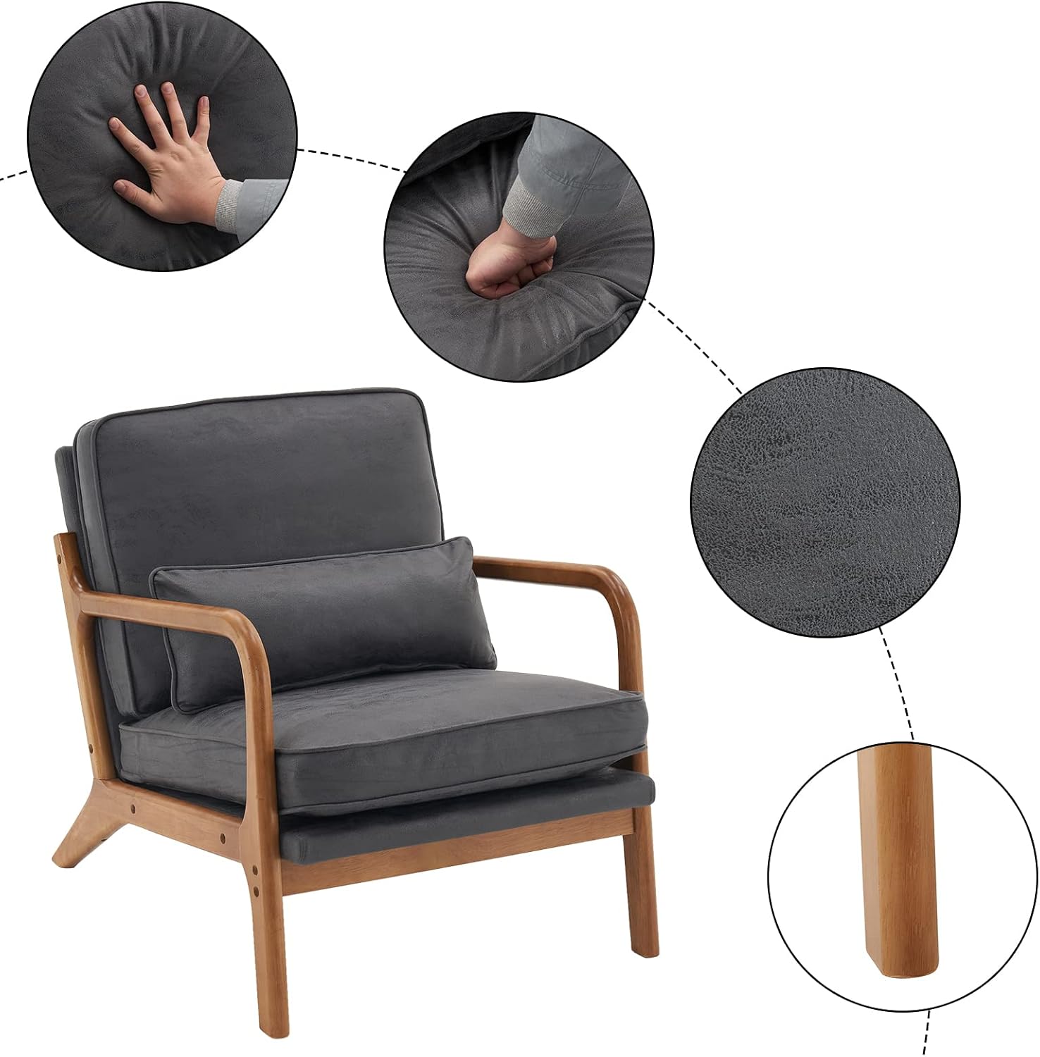 Karl home Silla decorativa moderna de mediados de siglo con almohada de tela bronceadora con marco de madera maciza y cojín suave para sala de