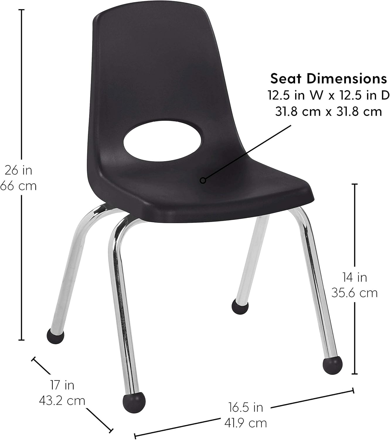 Factory Direct Partners Silla apilable, 14 pulgadas, negro
