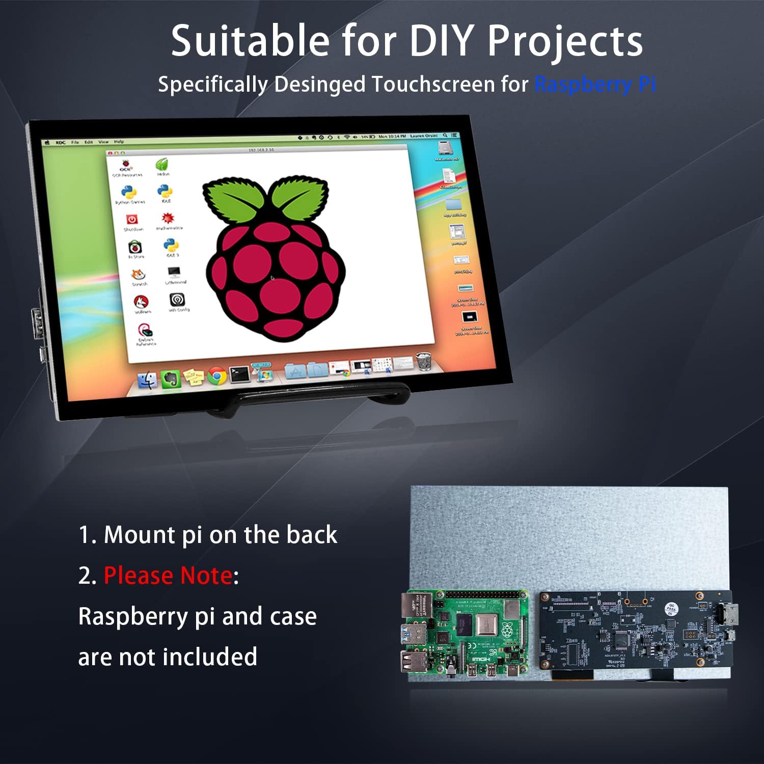 Monitor de pantalla táctil Raspberry Pi de 10.1 pulgadas, monitor de computadora HDMI 1024 × 600, monitor de computadora FHD IPS LCD para Raspberry